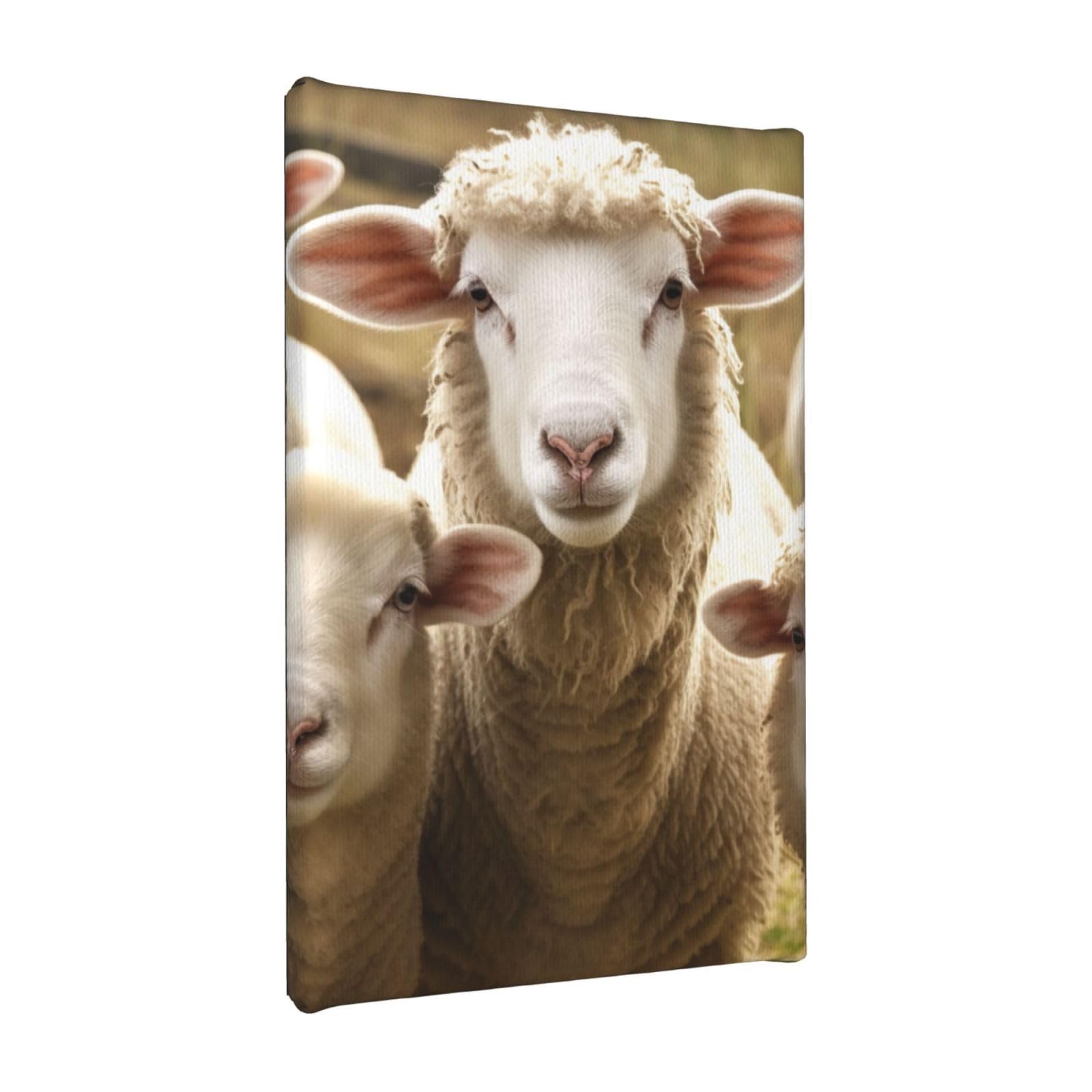 YKLJG Sheep and Lambs Printed Wall Art Canvas Painting 20x30 CM Wooden Framed Picture Painting Artwork Prints for Bedroom Kitchen Home Office Decor
