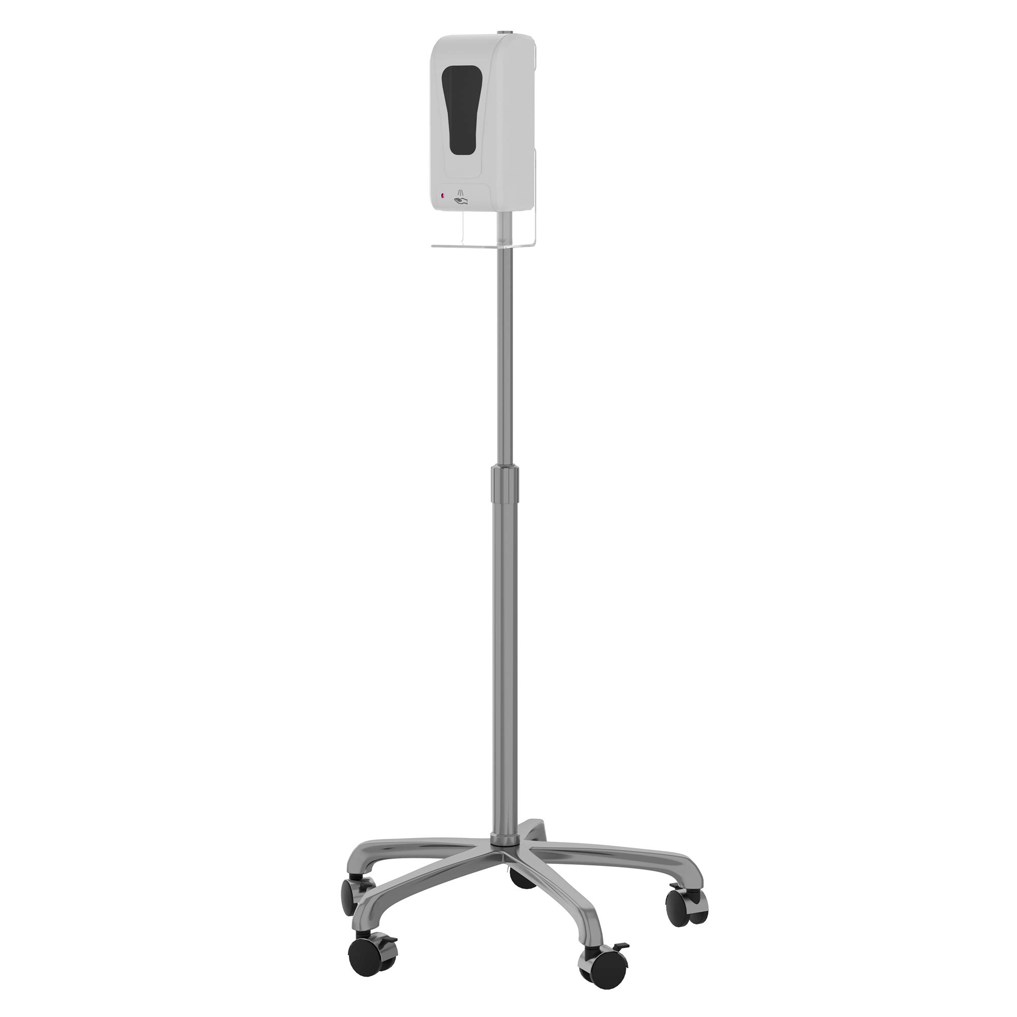 Hand Sanitizer Station - CTA Heavy-Duty Height-Adjusting Mobile Floor Stand with 5 Swivel Casters and Automatic Soap and Hand Sanitizer Dispenser (SAN-HFSD) - Silver