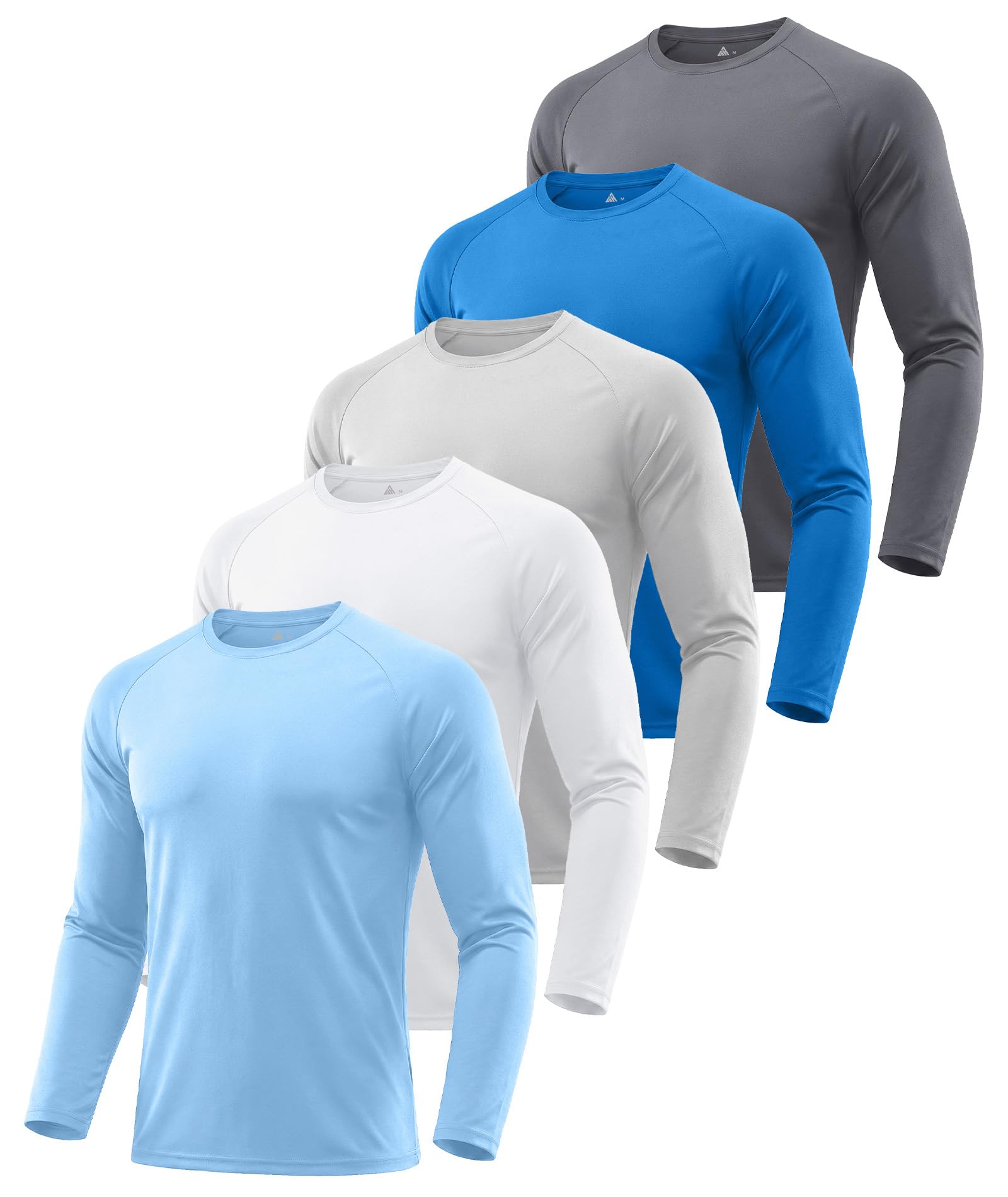 ZITY Camisetas de manga larga para hombre, paquete de 5 camisetas de protección solar UPF 50+, que absorben la humedad, para deportes, gimnasio, entrenamiento, correr