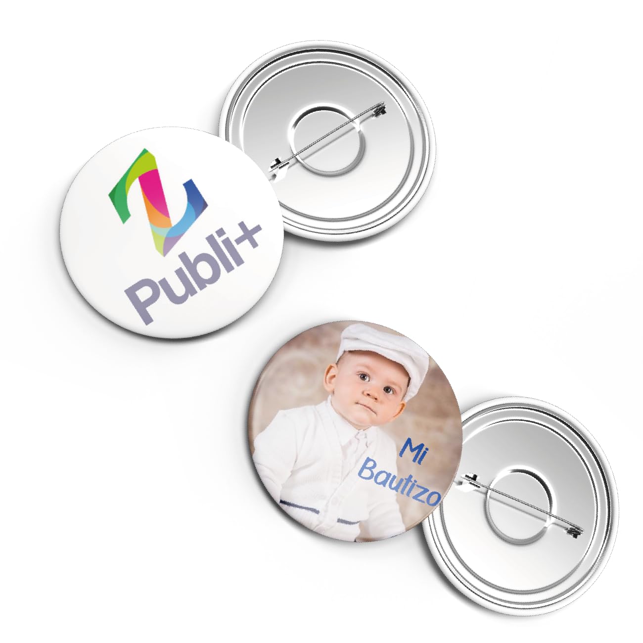Chapas personalizadas con tu logo y texto. Para bodas, eventos, empresas, comuniones, despedidas de soltero, regalo original. 59mm. Pin con enganche trasero. Merchandising.