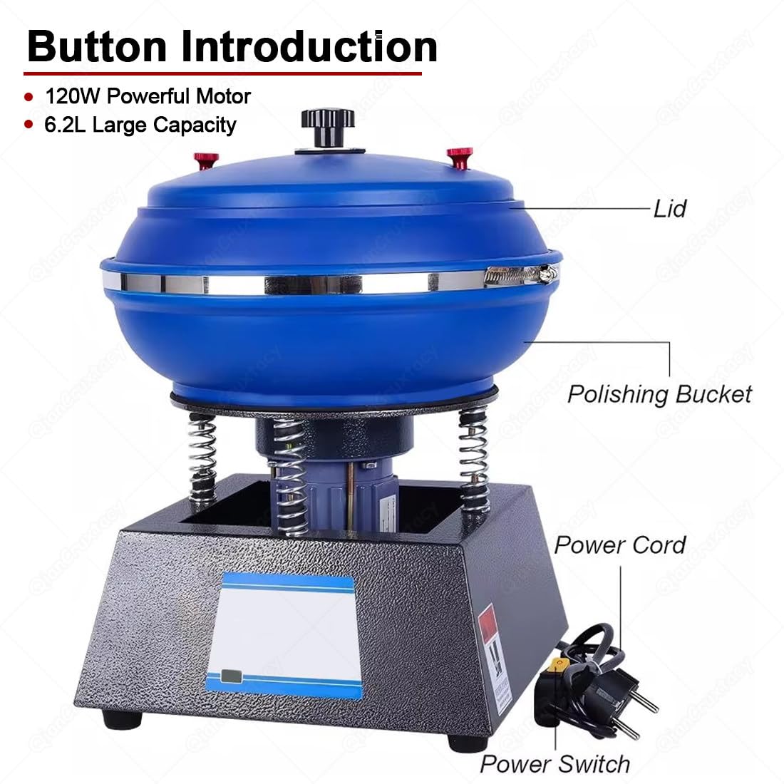 Buratto Vibrante Elettrico per Gioielli E Rocce, Lucidatrice a Tamburo Professionale con Ampiezza Regolabile, Interruttore Indipendente, per Anelli, Collane, Bracciali, Pendenti E Gemme