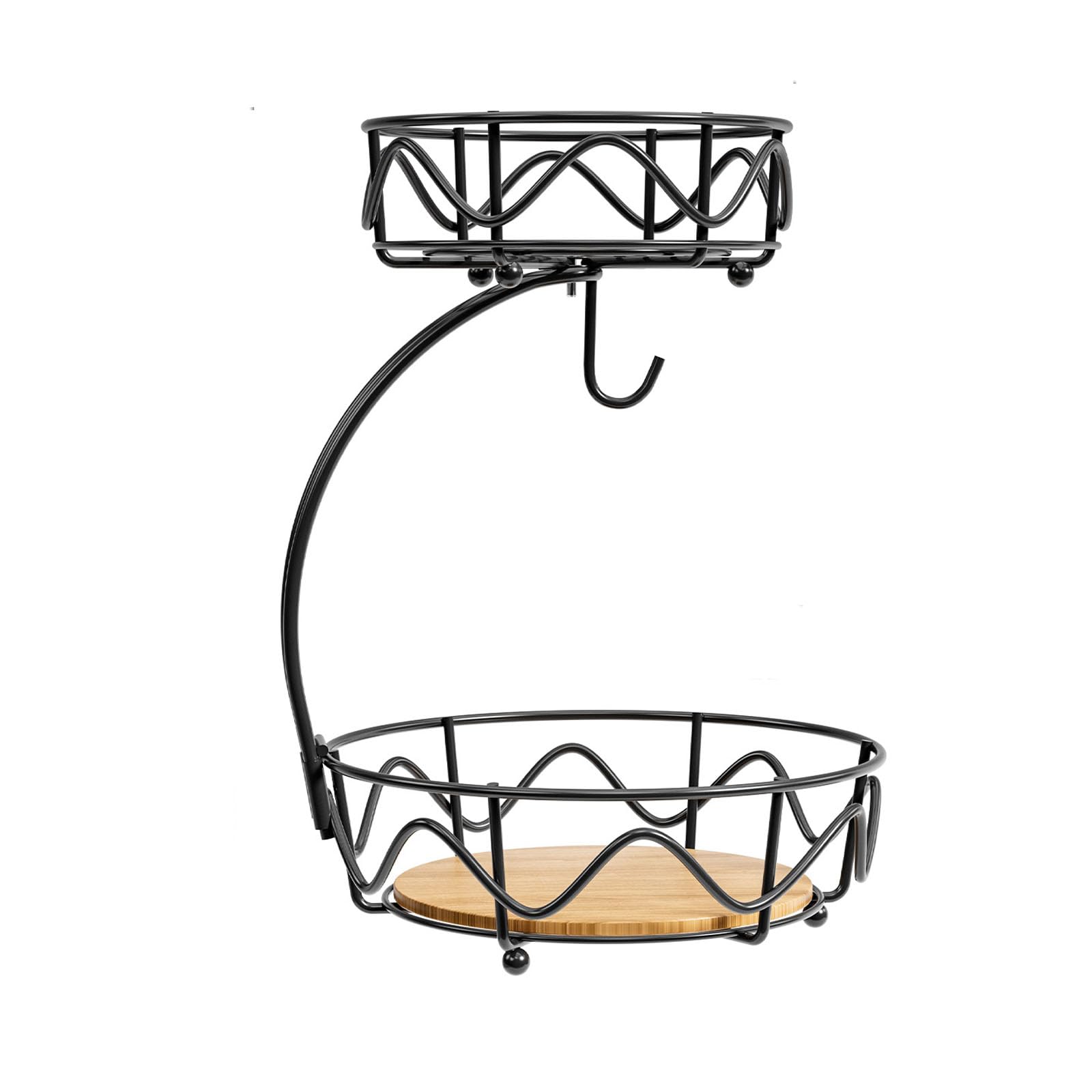 ZEPFJHE Fruit Basket with Banana Hanger Sturdy Iron Kitchen Organizers for Countertop Storage Two Fruit Display