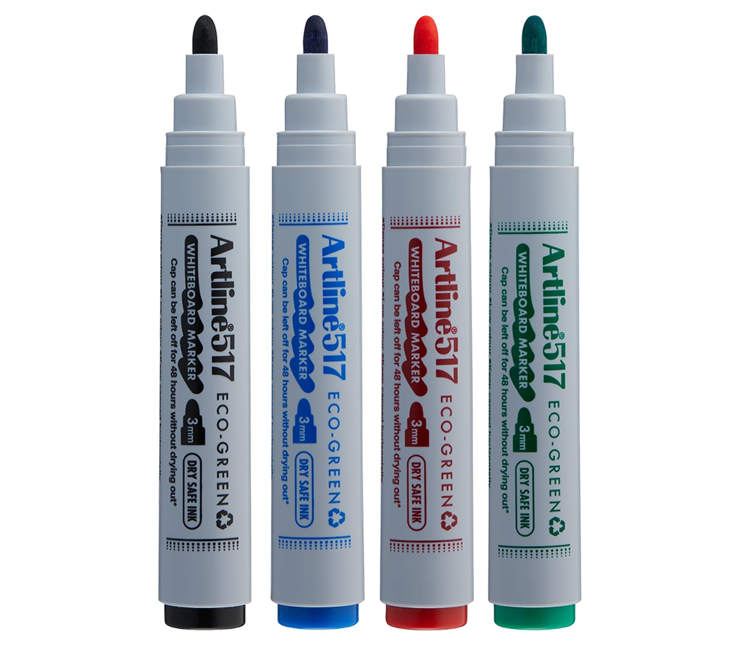 Artline Lot de 4 marqueurs écologiques pour tableau blanc (lot de 4) - Marqueurs effaçables à sec pour tableau blanc - 3 mm, 48 heures - Non toxiques - Effaçables - Pour tableau blanc