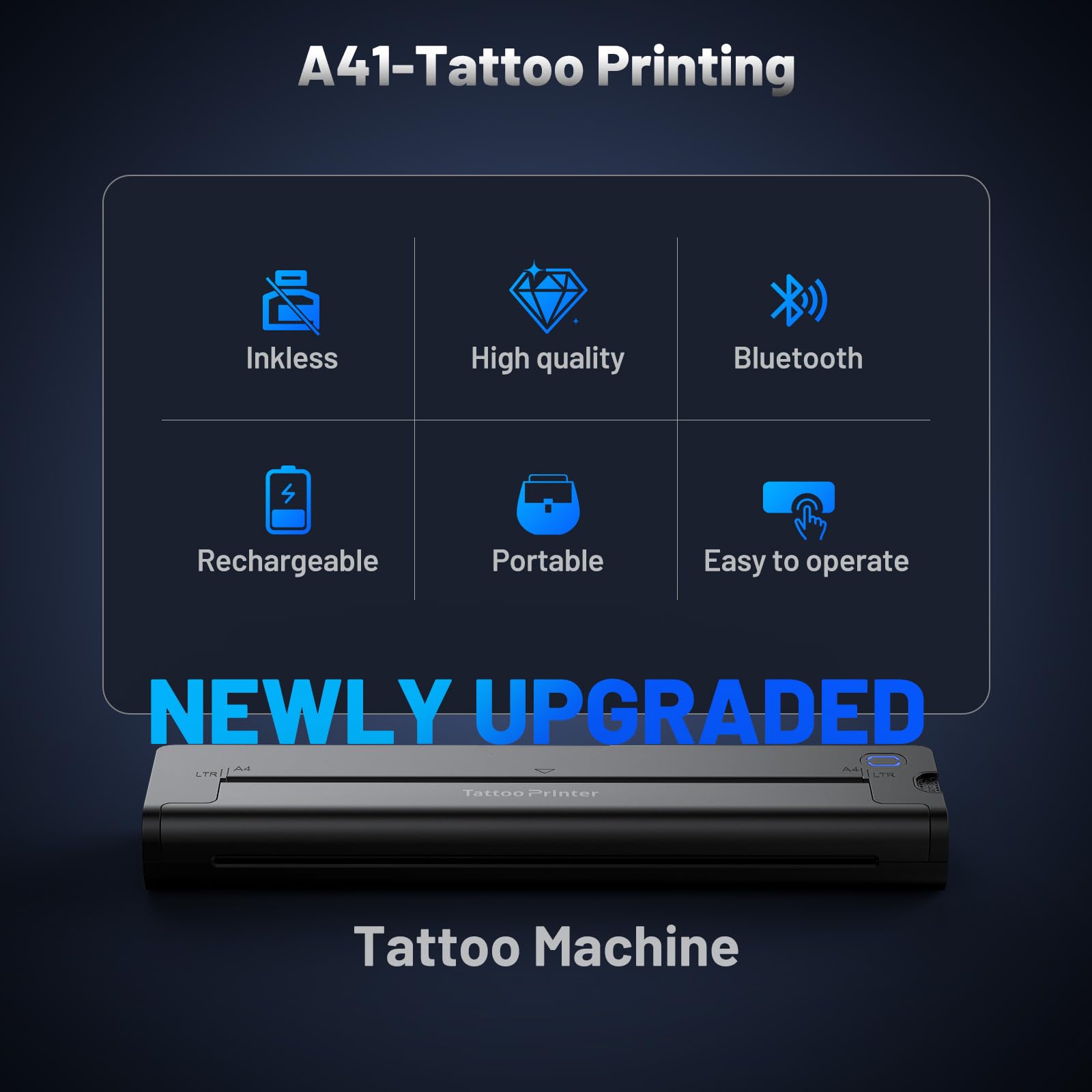 A41 Stampante per Tatuaggi Termica Portatile Wireless con 10 Carta per Stencil per Tatuatori e Principianti, Compatibile con iPad, telefono e PC