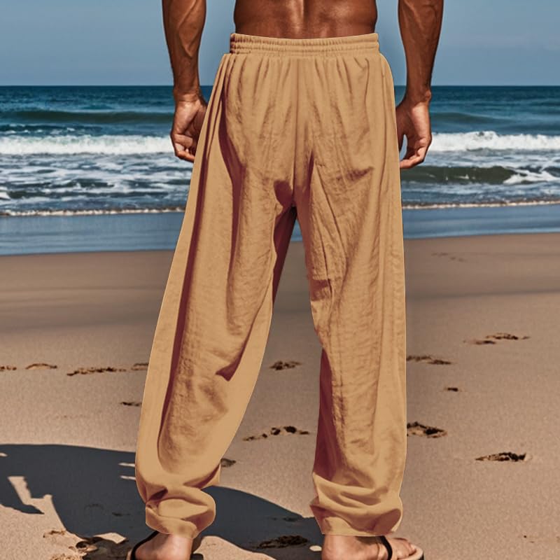 Men's Lightweight Loose Fit Comfy Pants Casual Summer Vacation Solid Color Trousers Parrot Printed Trendy Outfits Classic Drawstring Wide Straight Leg Streetwear Khaki M3