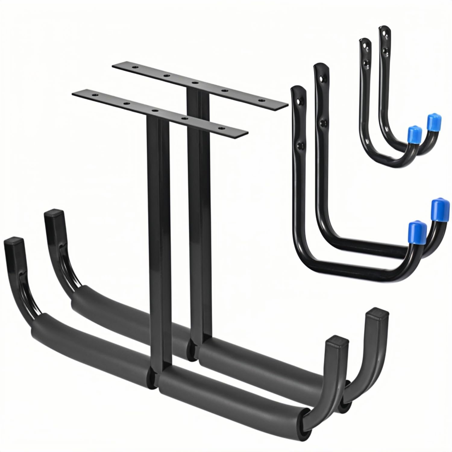 Qinbszad Ceiling Garage Hooks Ladder Storage Hanger with Utility Hooks, Overhead Garage Storage Rack for Hose Pipe Lumber & Other Bulky Items (2, T Type)