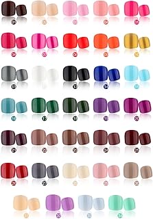 Ledander 288Pcs Press on Toenails,12 Colors False Toenails Set,Short Square Fake Toenail Tips,Full Cover Acrylic Fake Toenail Tips,Press on Toenails French Tip Glossy False Toenails for Nail Art
