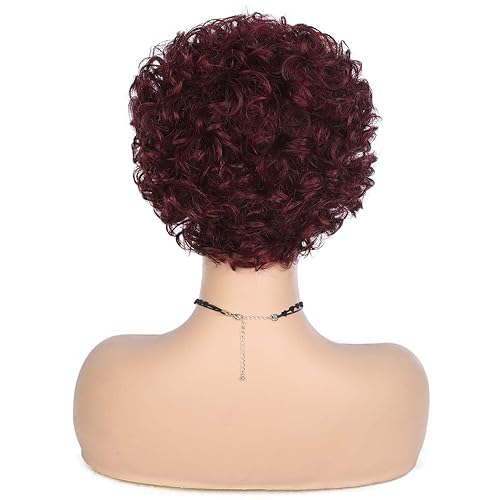 Miniatura 4 de Quantum Love Pelucas cortas de cabello humano rizado suelto de 8 pulgadas, color 99J, rizado, brasileño, virgen, peluca afro con flequillo para