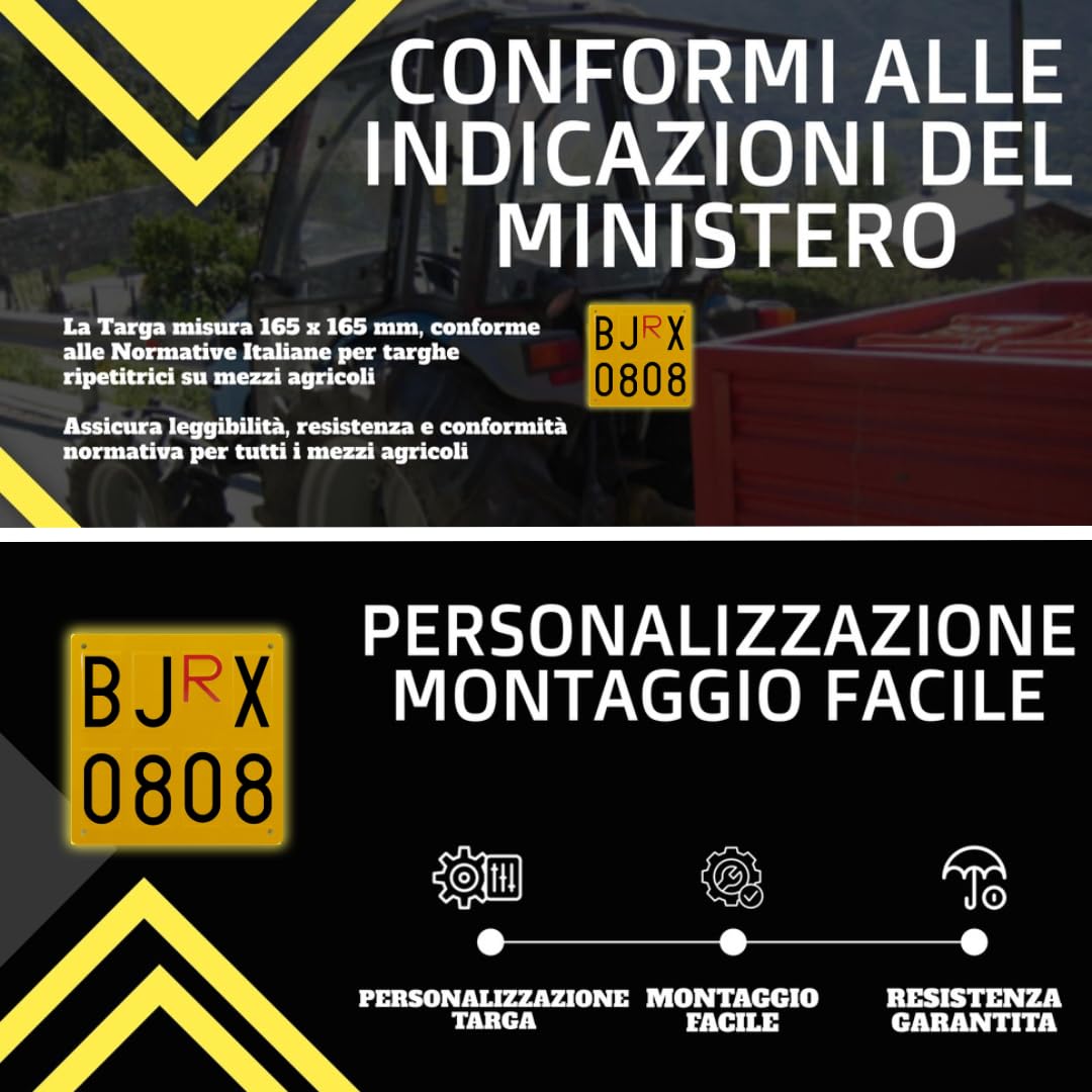 StickerLab - Targa Ripetitrice Agricola in Alluminio, Made in Italy - Targhe Agricole di Dimensione Originale, Numeri e Caratteri Omologati, Protezione Stampa UV - Targa per Trattori e Mezzi Agricoli