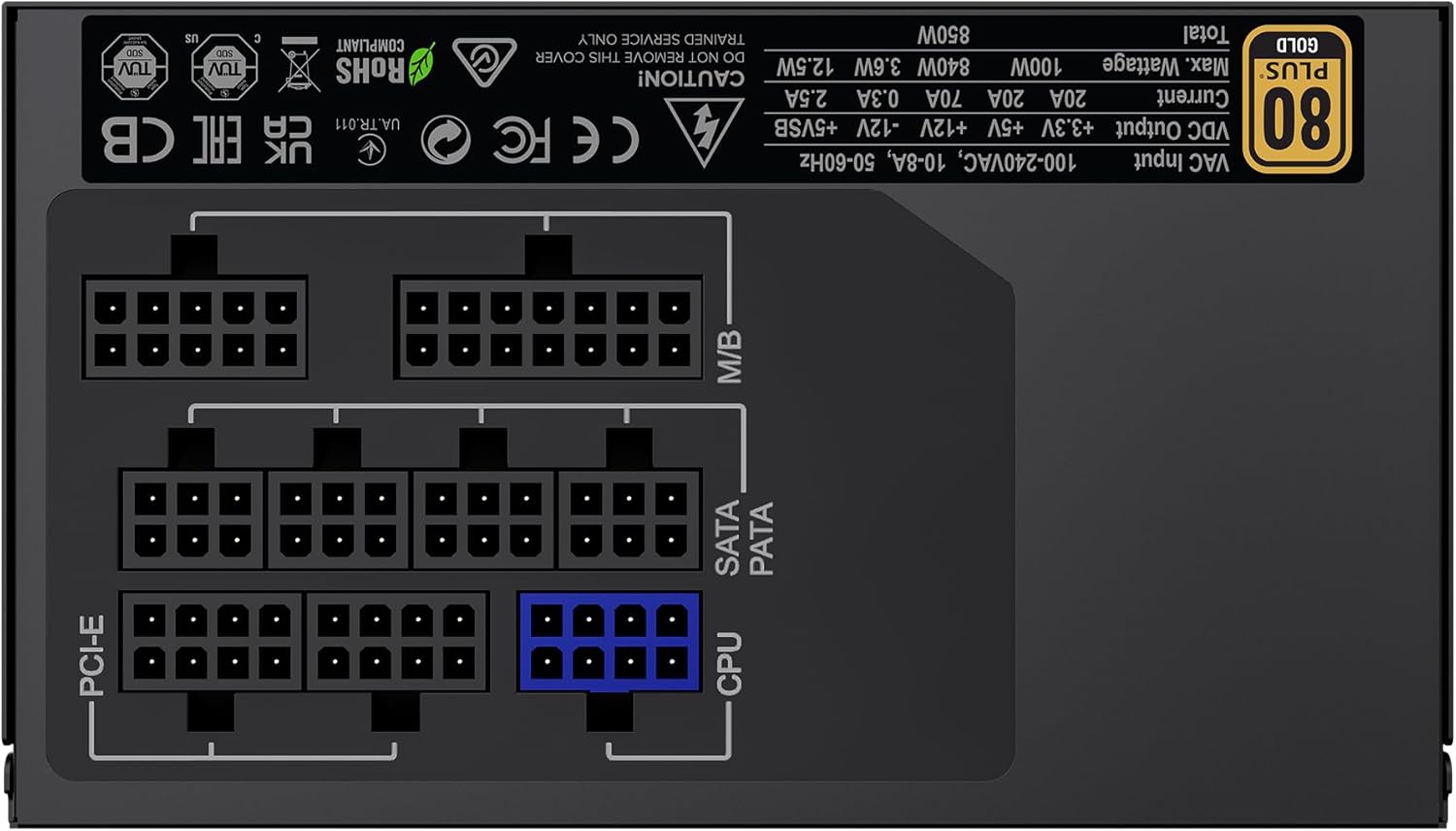 GAMEMAX GX-850 80 Plus Gold Power Supply, LLC and DC-DC Circuit, FDB Fan, Fully Modular, Black