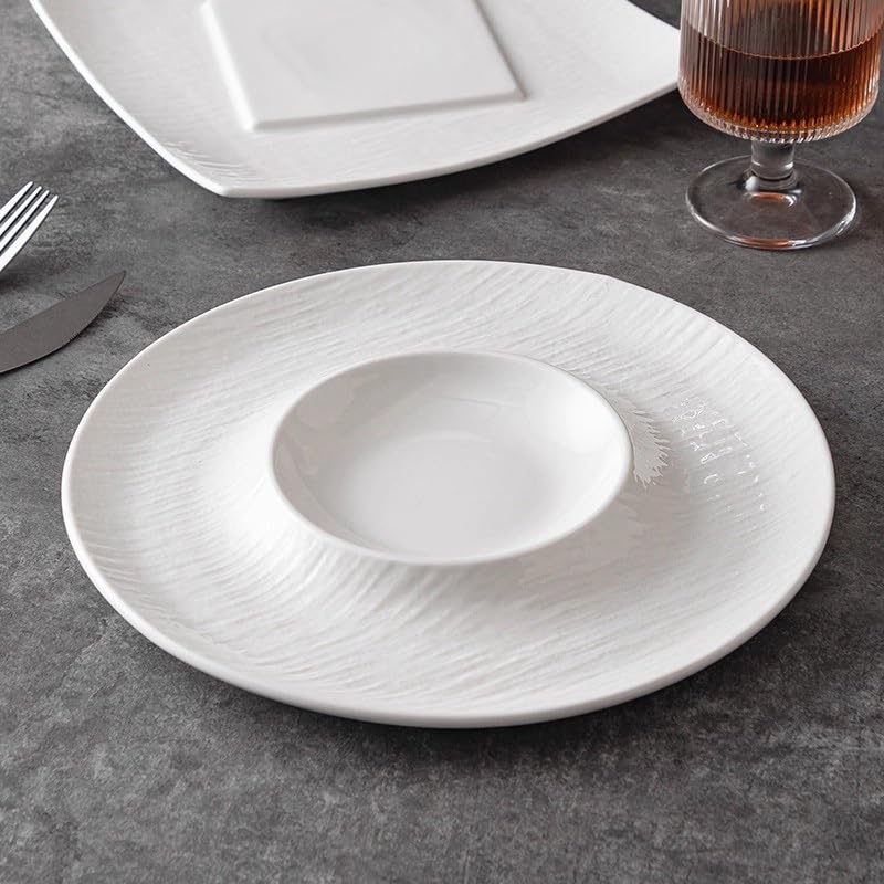 Talerz obiadowy talerze biała ceramiczna restauracja kuchnia zachodnia jedzenie talerz artystyczny koncepcja naczynie zastawa stołowa deser makaron hotel kreatywny talerz obiadowy do układania w stos