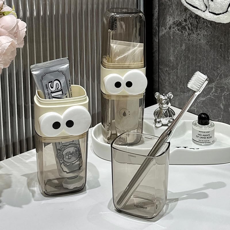 Image of Leawall Travel Toothbrush Holder Bathroom Organizer with Cute Eye Design - Unbreakable, Stackable, Dustproof Water Cups for Kids & Adults - Modern Vanity Accessory