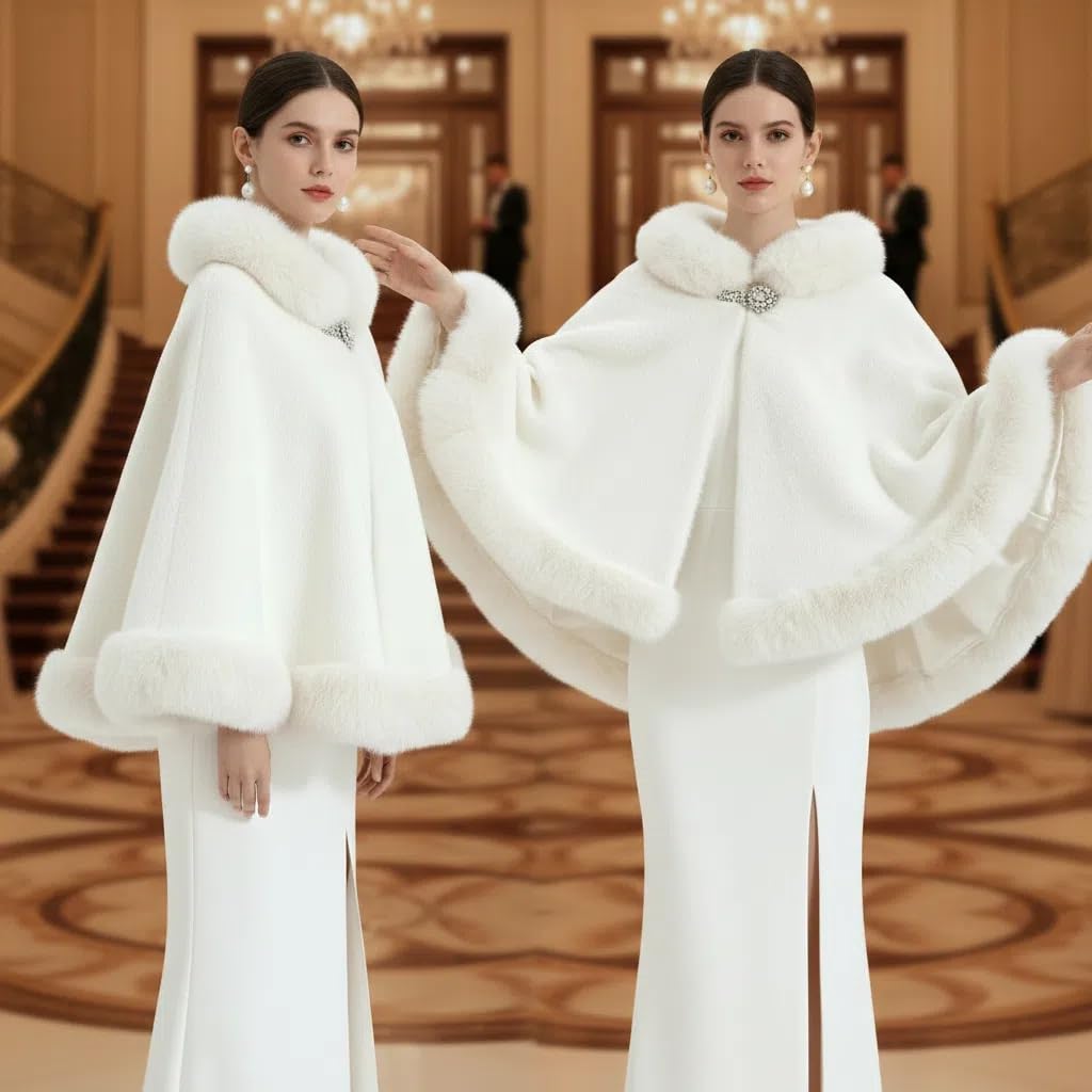 Chale Femme Cape En Maille Cardigan Vintage Pour Femme Poncho Châle Élégant En Fausse Fourrure Veste D'Hiver Grande Taille Étole Pour La Mariée Et Les Demoiselles D'Honneur Boléro