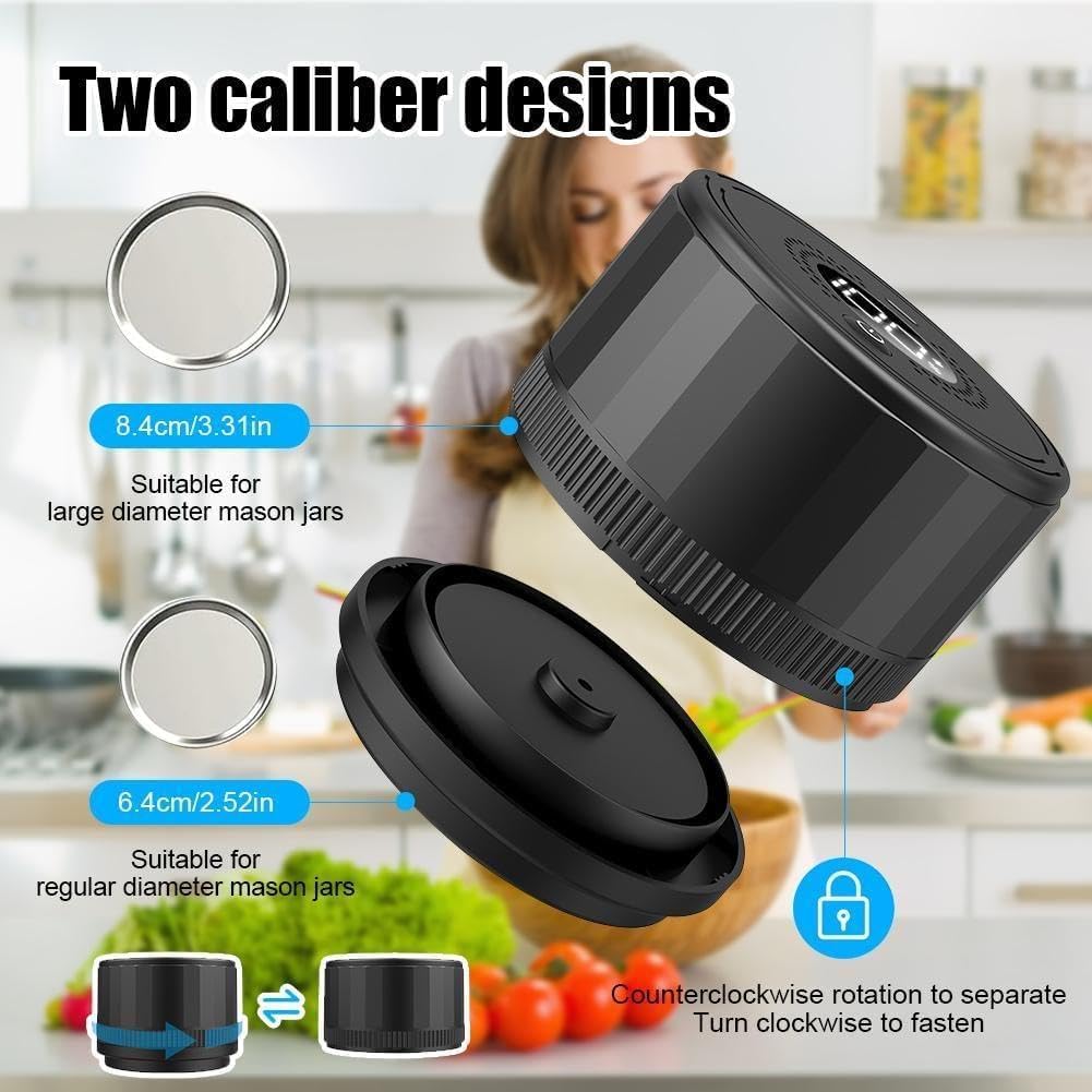 Sellador al vacío eléctrico de tarros de masón, sellador al vacío portátil con Pantalla LED, sellador de tarros de masón Recargable por USB para Boca Ancha y Boca Regular
