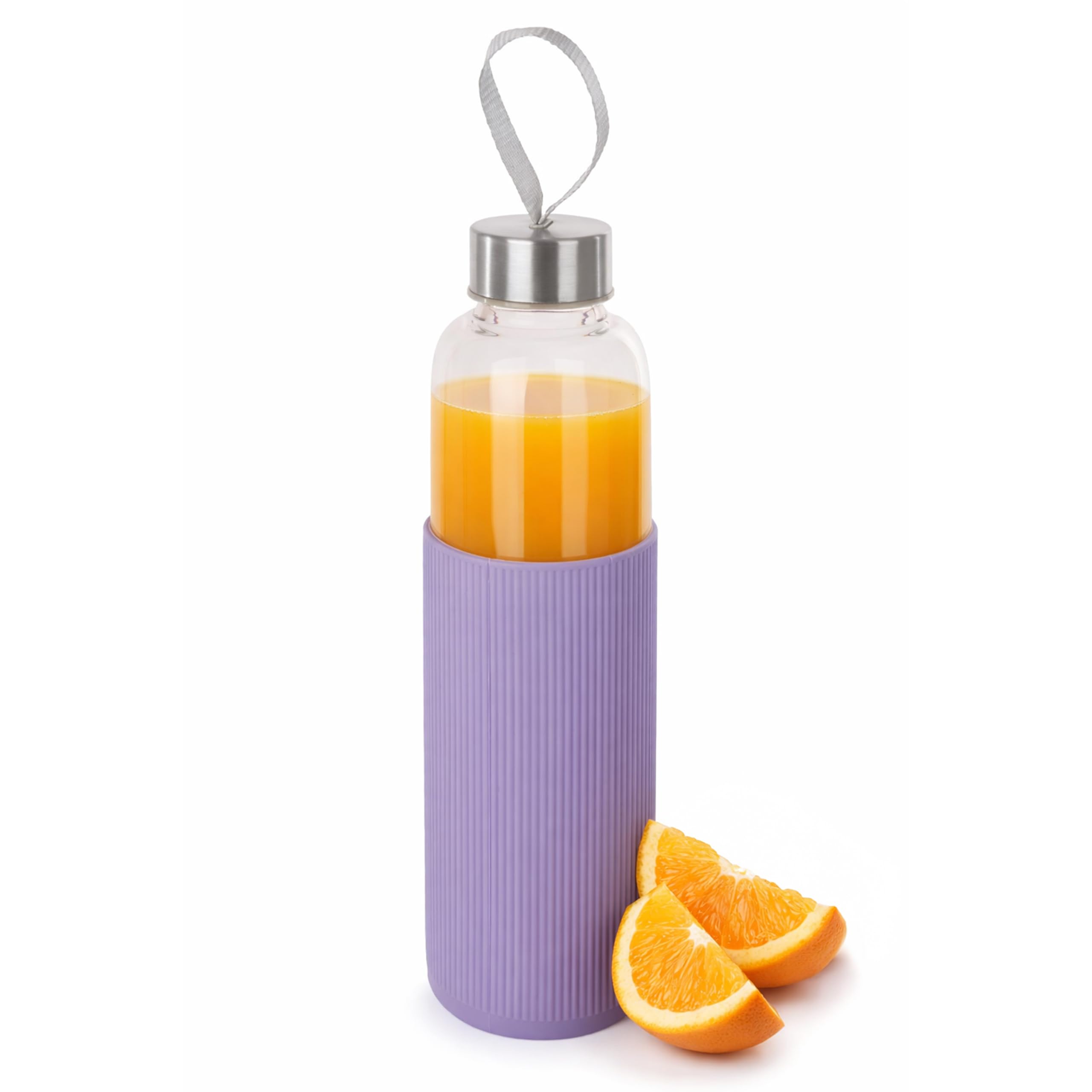 Premier Housewares Glass Bottle with Purple Silicone Sleeve | Durable Drinking Water Batter | Portable Water Bottle with Ergonomic Silicone Sleeve