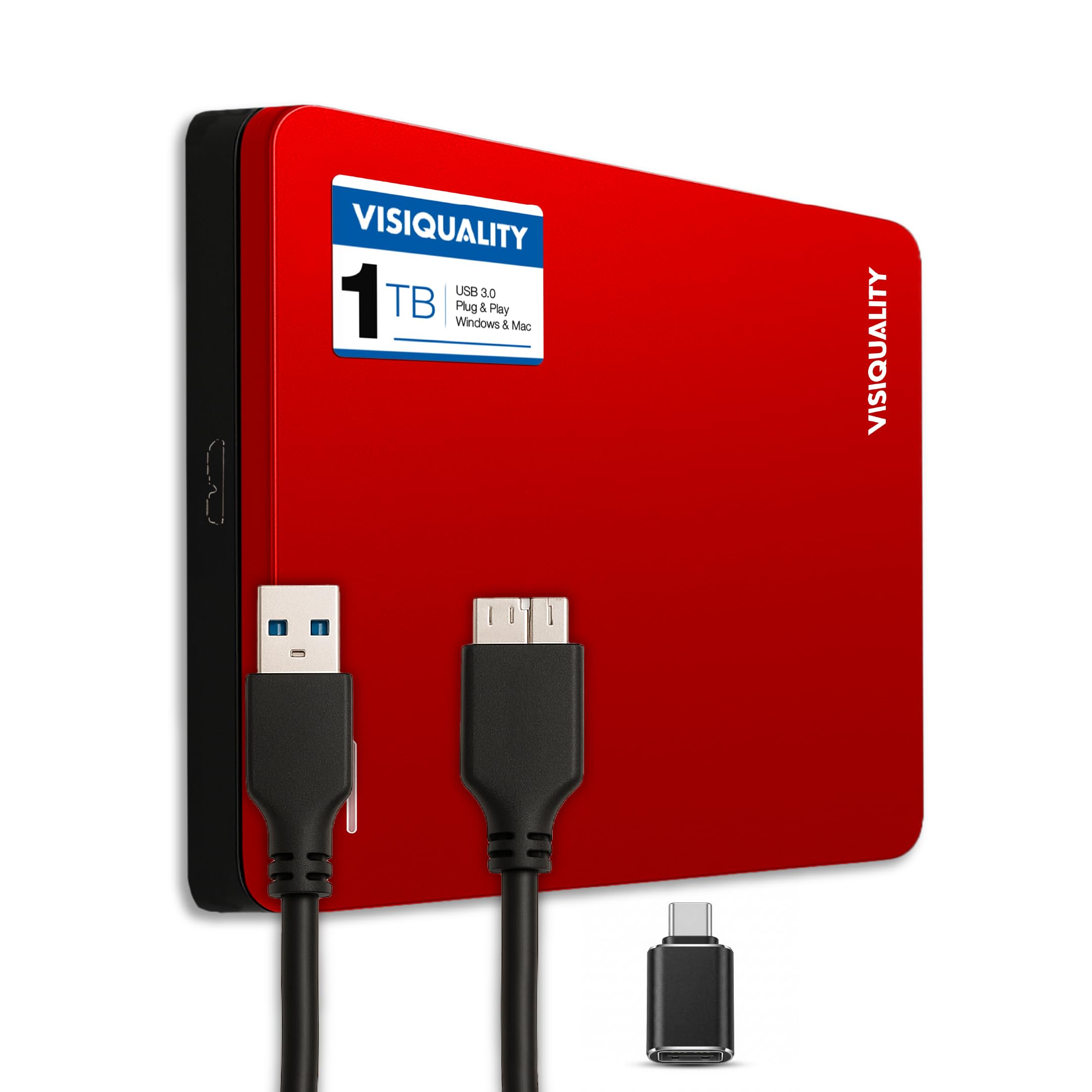 Disco Duro Externo de Alta Velocidad de 1 TB, USB 3.0, Compatible con Windows y Mac, Plug & Play, Compatible con Consolas de Juegos, Compacto, (Rojo)