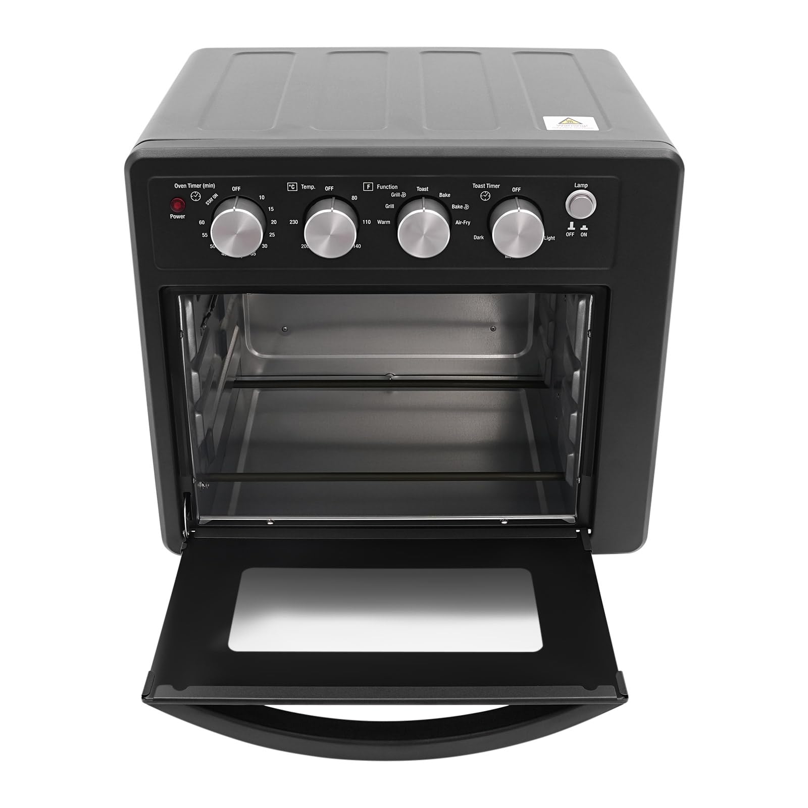 Mini four à pizza avec chaleur tournante, 25 l, électrique, 1700 W, 80-230 °C, minuterie 10-60 min, éclairage intérieur, chaleur de voûte/de sole, verre visible, noir