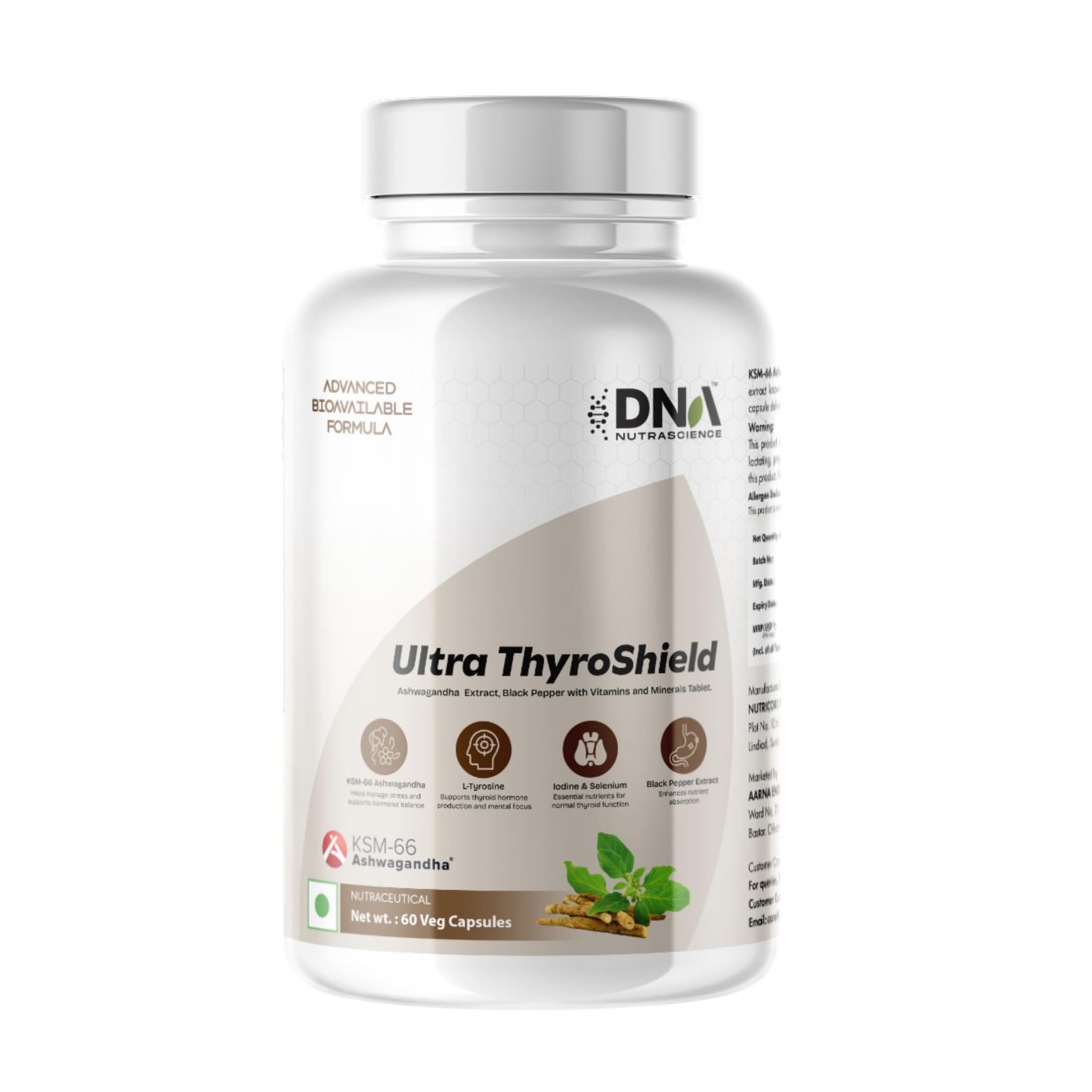Ultra Thyroshield with KSM-66 Ashwagandha, L-Tyrosine, Selenium, Iodine, Zinc, Vitamins D3 & B12, 60 Capsules-picture-31