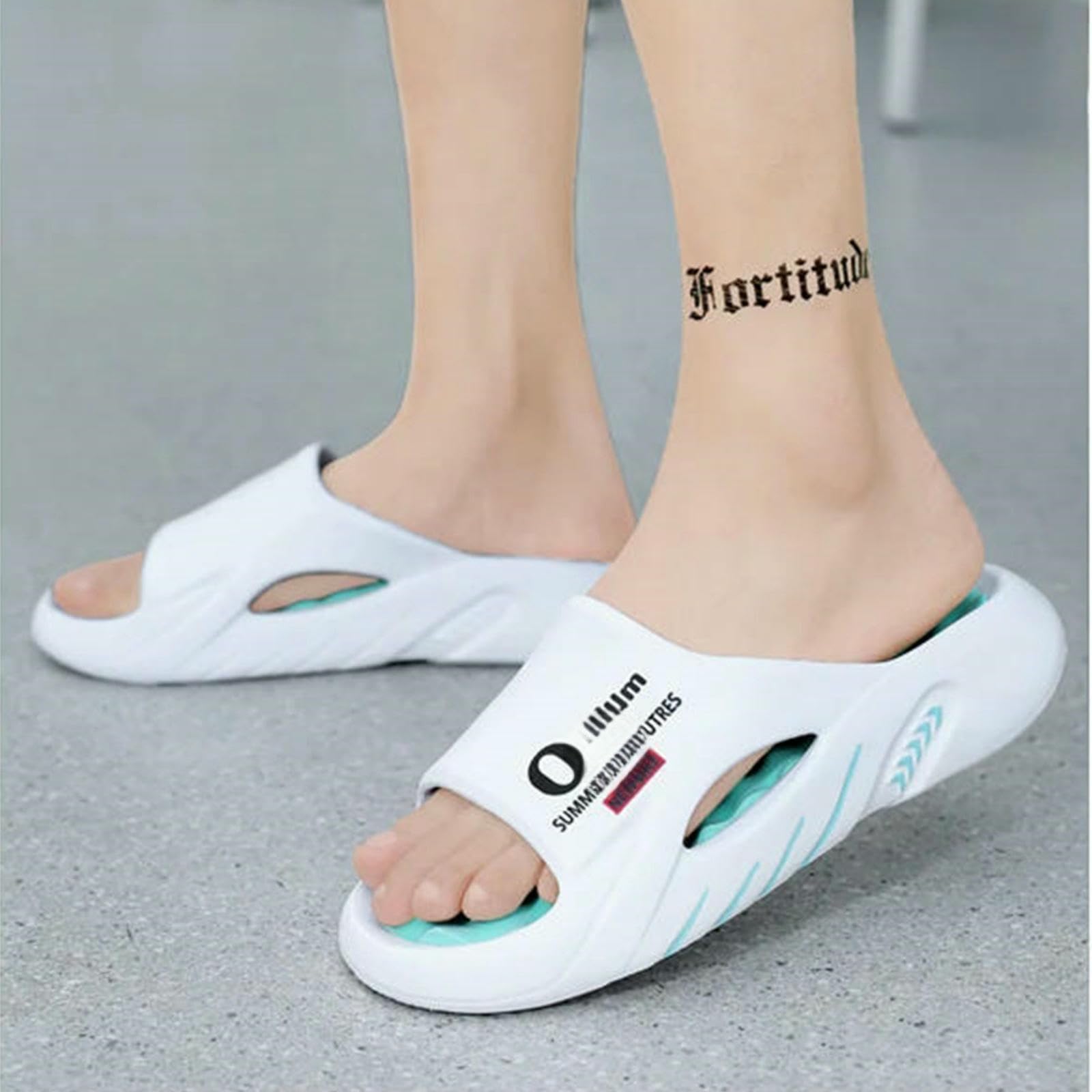 Claquette Hommes des Pantoufles Glissent Les Sandales Extérieures Intérieures Plage Chaussures Décontractées Sempes Masculines-noir-vert-44-45