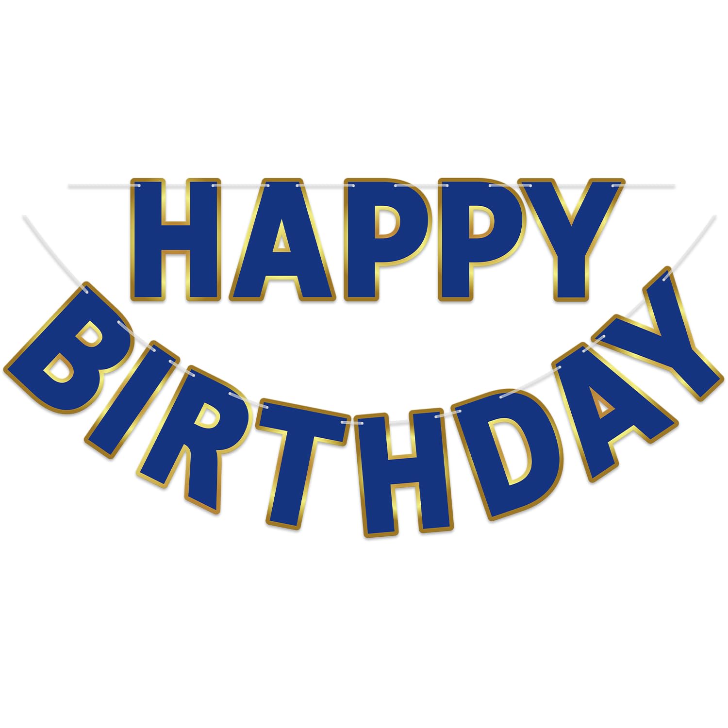 LITAUS Happy Birthday Banner 9ft Navy Blue - Pre-Strung No DIY Backdrop Sign for Parties, Adults, Kids, Boys & Girls - Birthday Decorations & Party