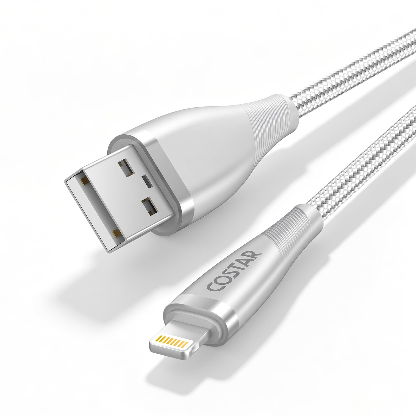 costar usb to 8 pin charger cable, 3a output super fast nylon braided charging cable, data sync transfer (2m,grey)