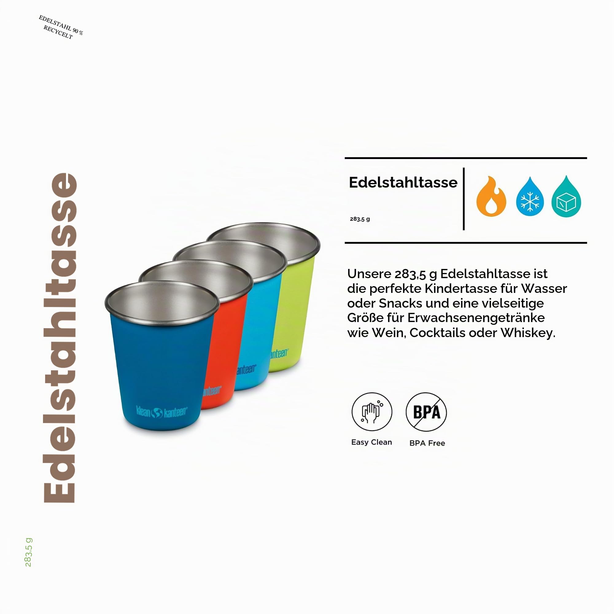 Klean Kanteen 4er Set Pint Cup aus Edelstahl, Einwandig, in verschiedenen Farben, 296mml, 1010583, Dragon Tails