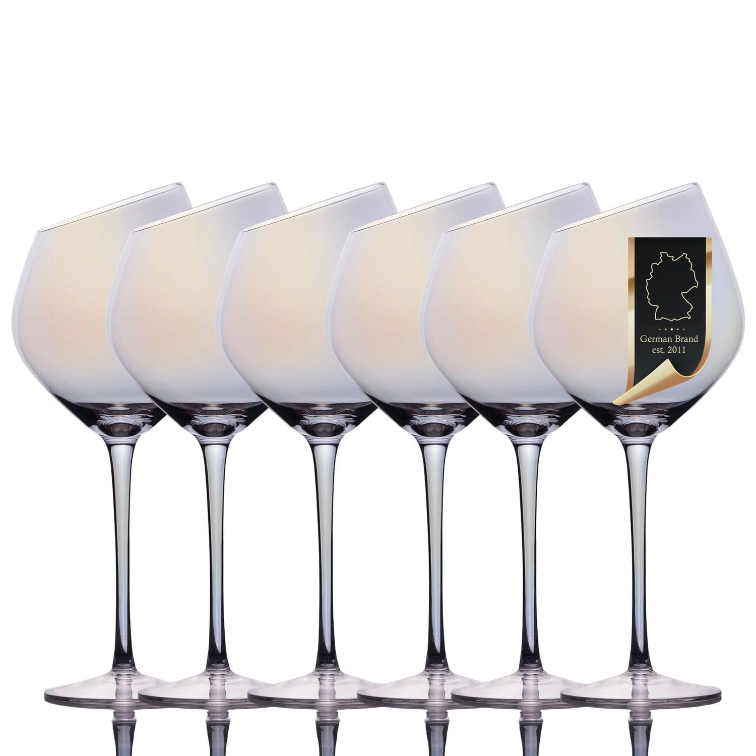 INTIRILIFE 6x Wein Glas mit moderner Kante - 470 ml Füllmenge und Regenbogen Schimmer - Rotwein Glas Kelch Spülmaschinenfest Kristallglas stoßfest