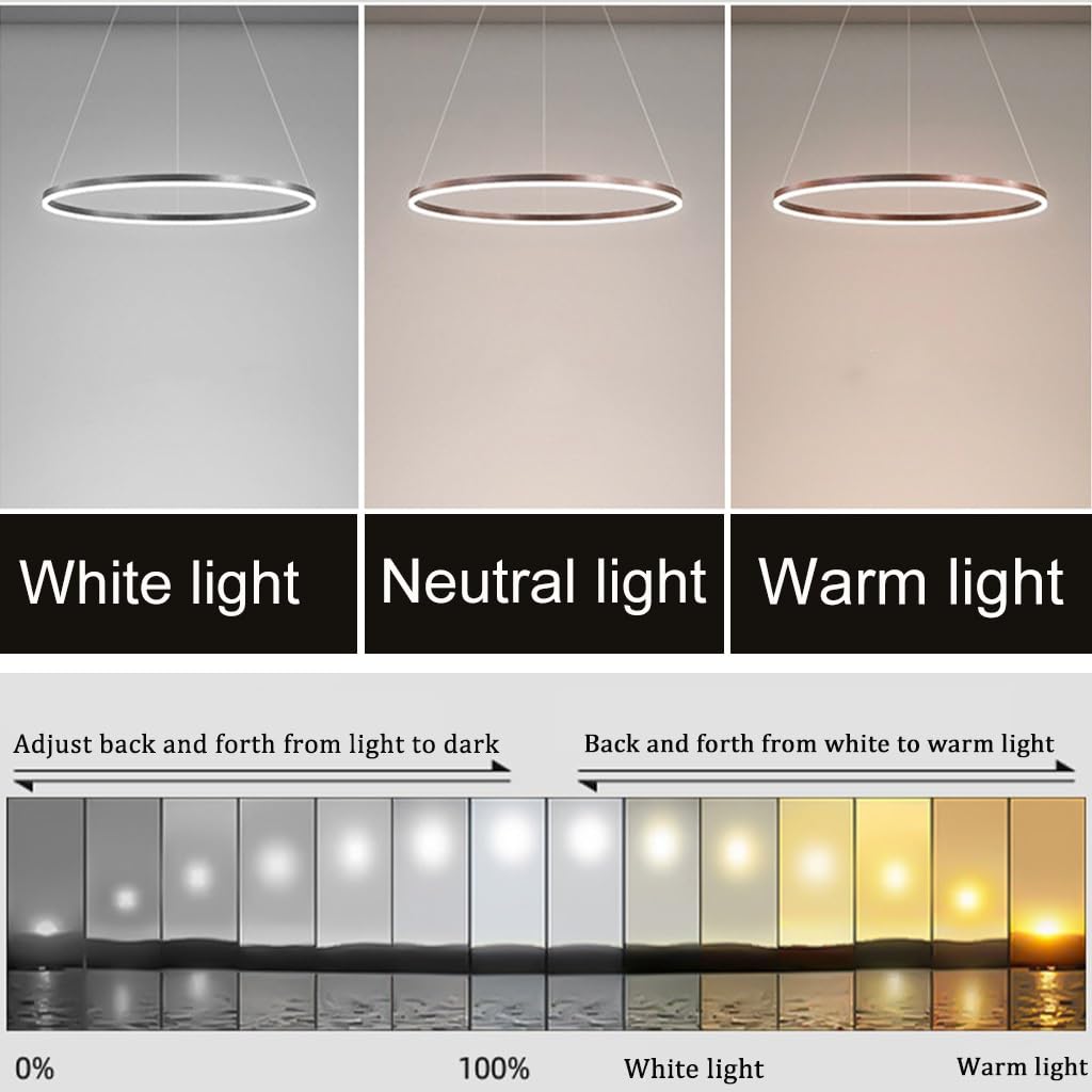 Lámpara colgante moderna LED mesa de comedor lámpara de salón regulable con control remoto creativa anillos redondos colgante luz metal acrílico lámpara colgante comedor lámpara sala de estar ( Color