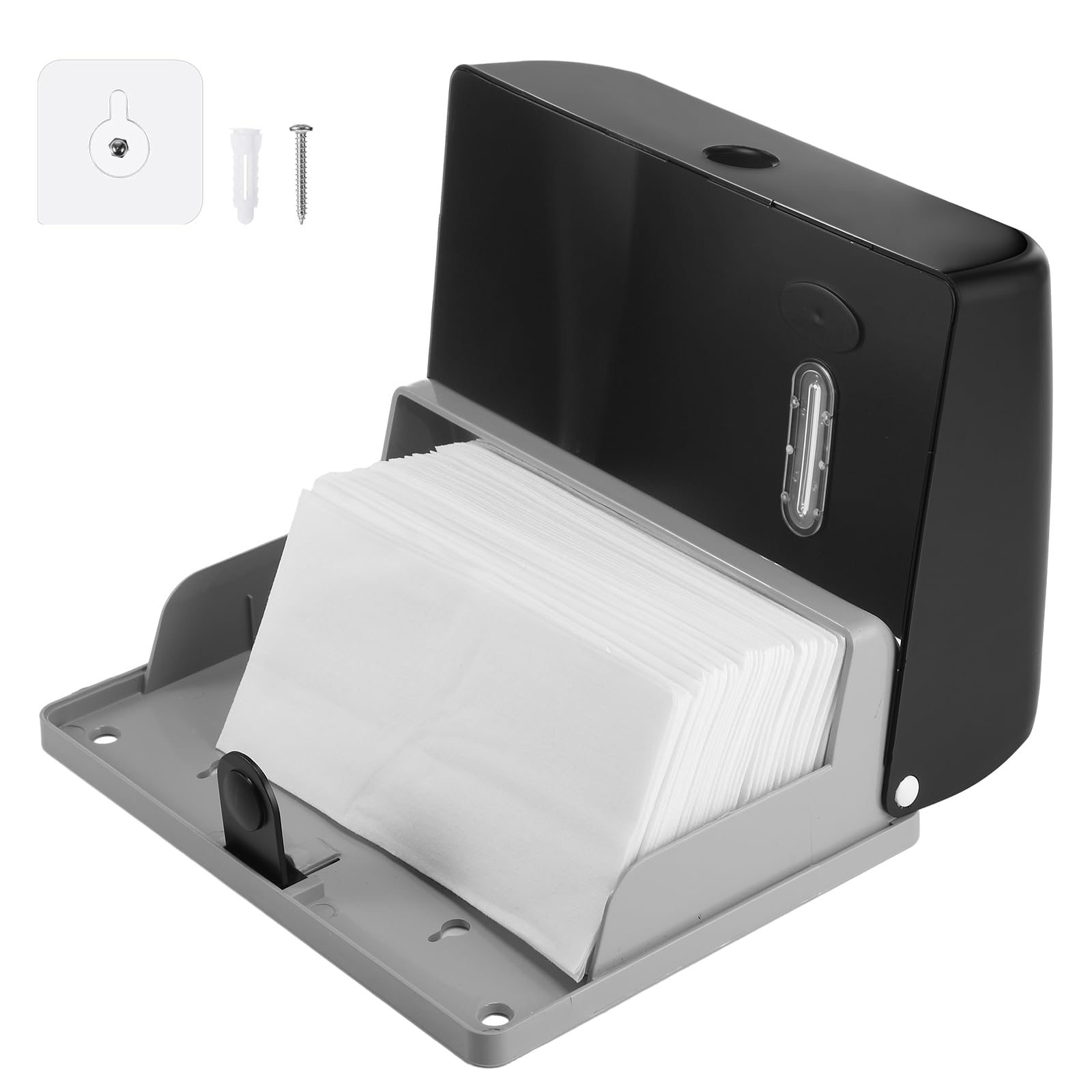 Tioncy Paquete de 6 dispensadores de toallas de papel para montaje en pared comercial con adhesivo de bloqueo, sin taladrar ni tornillos, de plástico blanco, triple pliegue, soporte para toallas de
