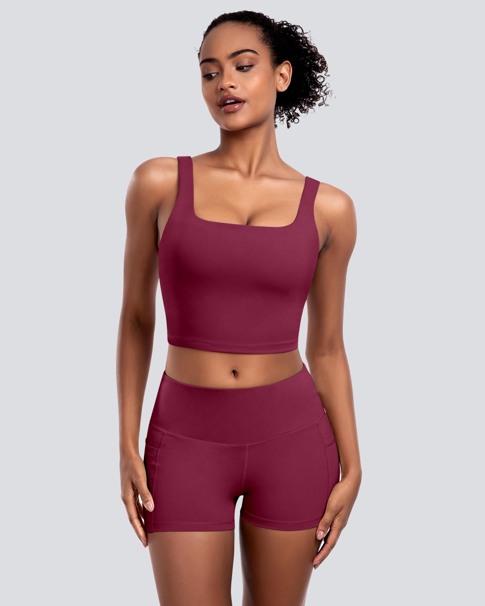 Sujetadores deportivos para mujer, paquete de 5 unidades, camiseta corta de cuello cuadrado para entrenamiento, camiseta de yoga acolchada con almohadillas integradas
