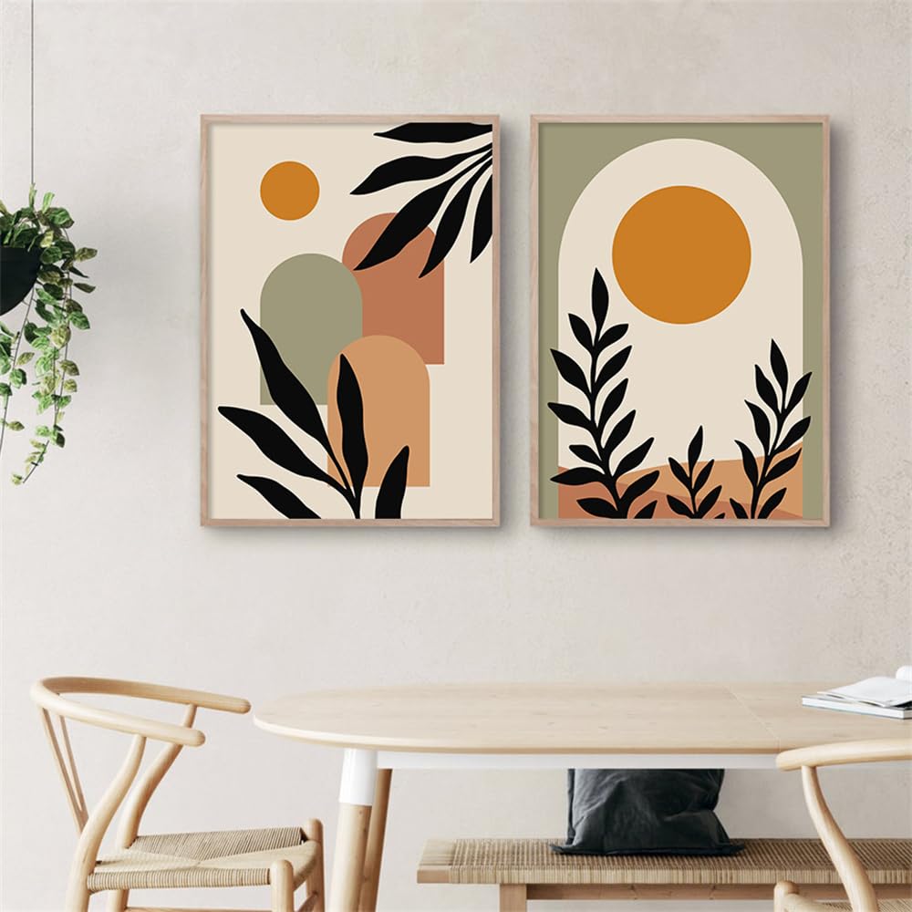 WUHBCZ Canvas Paints,Abstract Geometric Orange Leaves Green Wall Art Posters Canvas Painting Prints Pictures Modern Living Room Kitchen Decoration-50 * 70cm*2PCS (No Frame)