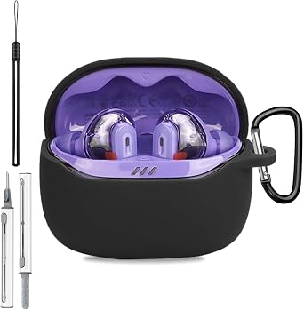 Case Cover for JBL Tune Beam 2 / Tune Beam 2 Ghost, Silicone Protective case Cover for JBL Tune Beam 2,Full-Body Shockproof Cover with Keychain & Lanyard and Cleaner Kit,Black