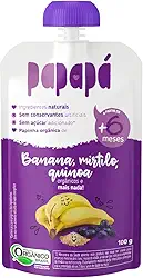 Papapá, Papinha Orgânica de Frutas, Sabor Banana, Mirtilo e Quinoa, 100g, Sem Açúcar Adicionado, Ingredientes Naturais