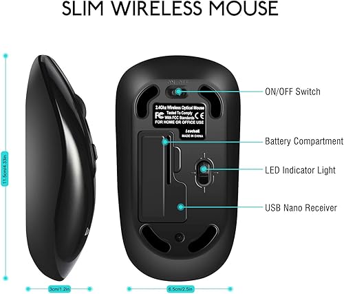 Miniatura 6 de LeadsaiL Wireless Computer Mouse, 2.4G Portable Slim USB Mouse, Silent Click Cordless Mouse 3 Adjustable Levels, 4 Buttons Laptop Mouse for Windows