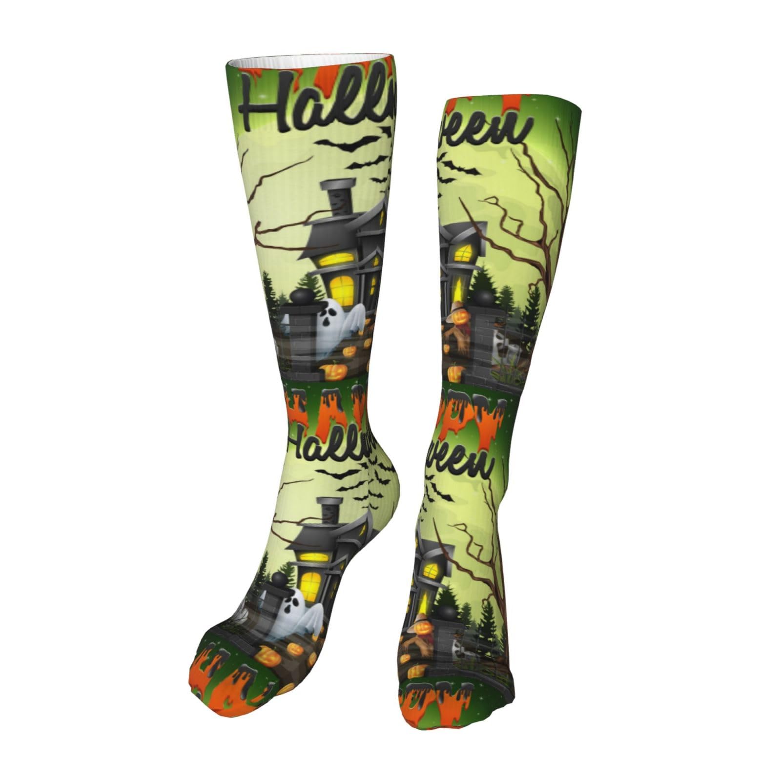 NIXNUTMen'S Women'S Socks Pumpkin Spooky Castle Thick Warm Stockings 20 In Funny Casual Combed Cotton Crew Calf Socks