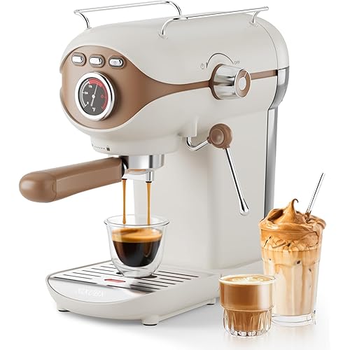 Espresso Machine, 20 BAR Pump Temperature Control, Compact Espresso Maker with Steam Milk Frother, Professional Coffee Makers for Home, Cappuccino, Latte, Gifts for Coffee Lover, White