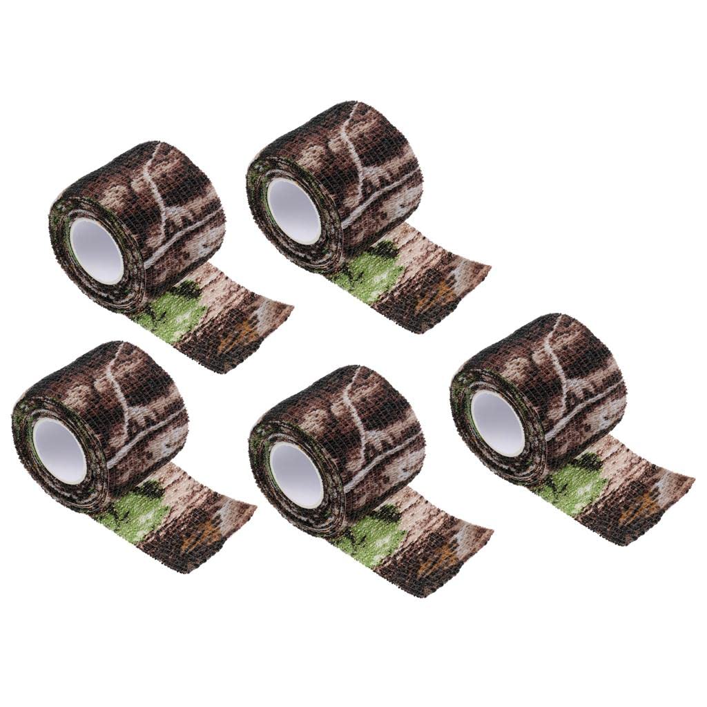 WINTI 5 Pieces Hunting Equipment Elastic Camouflage Tape Paintball Stealth Tape Wrap Outdoor Tool 1.97 7.2'"