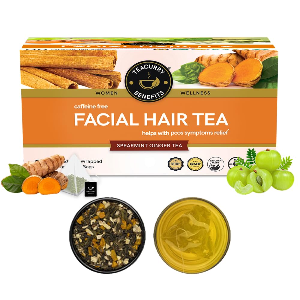 TEACURRY Facial Hair Tea (1 Month Pack, 30 Tea Bags) - Helps With Unwanted Hair Hair Removal And Facial Hair Removal - 100% Natural Ingredients, Herbal Tea, 60 Gram