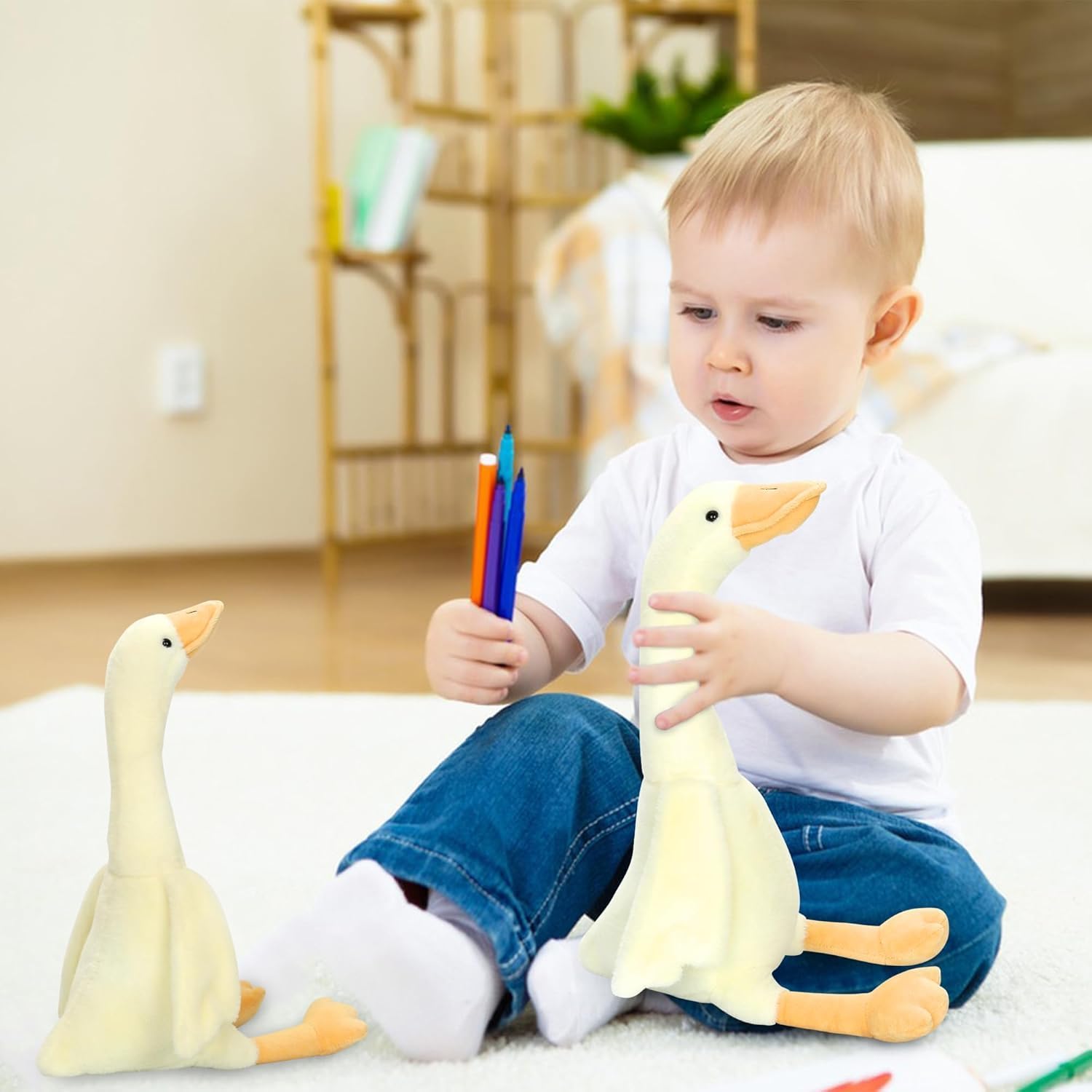 2Pack Goose Stuffed Animal - 19.7" Stuffed Duck & 15.7" Cute Duck Plush Toy, Goose Plush Toy Soft Swan Hugging Pillow, Goose Toys Gift for Kids Boys Girls Party Favors Gifts