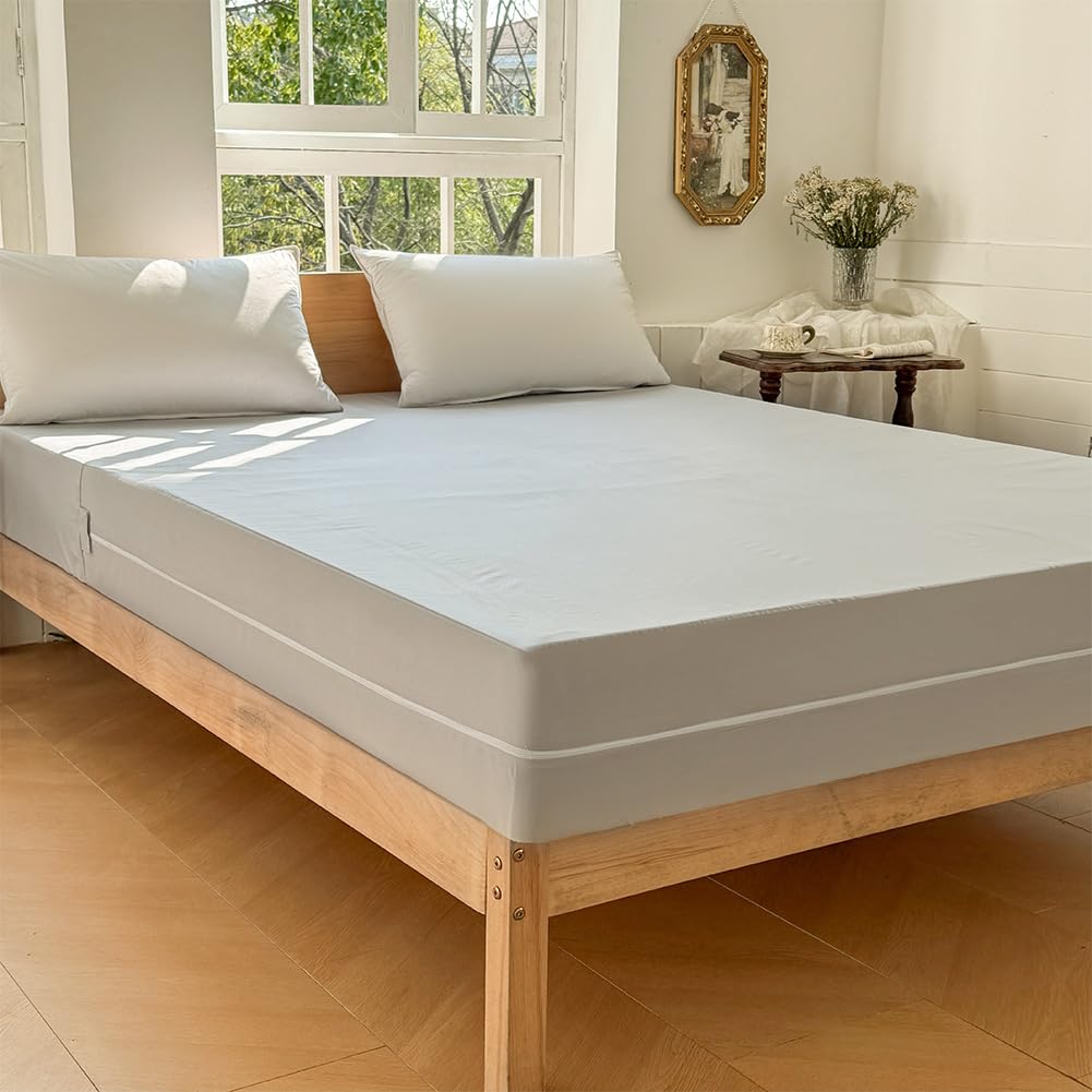 Bed Bug Proof Protector Mattress Encasement Cover – Fully Zipped Anti-Allergy & Dust Mite Mattress Protection, Soft & Breathable King Size 150x200+20cm (Gray)