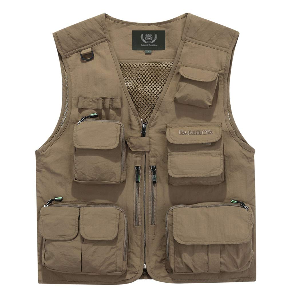 Gilet de Poche Gilet de pêche Photographie Multi-Poche en Plein air Mince Outillage Gilet d'épaule (Color : Khaki, Size : M)