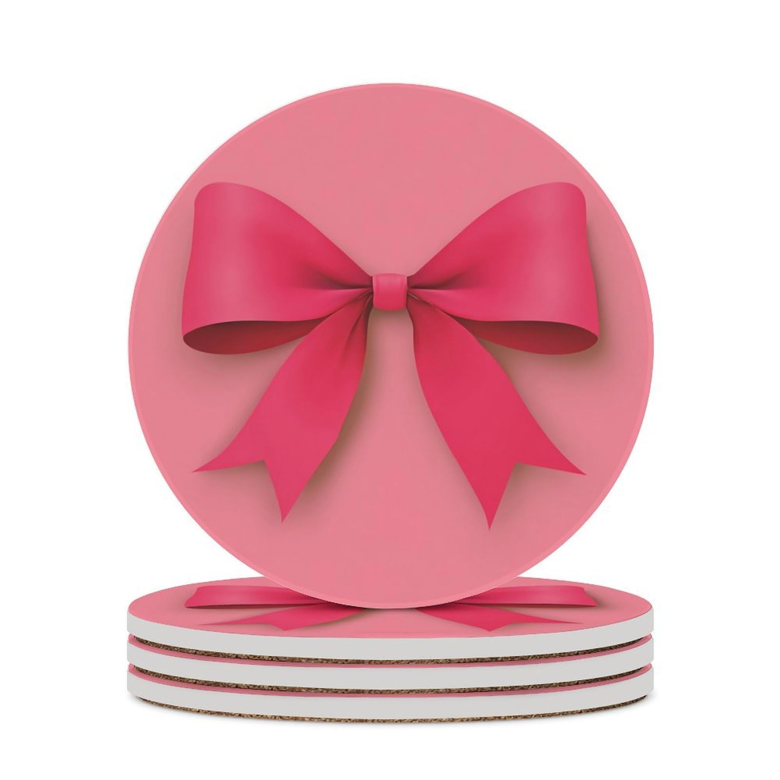 Pink Ribbon Bow Flat Style Coasters Set of 4 Absorbent Coasters
