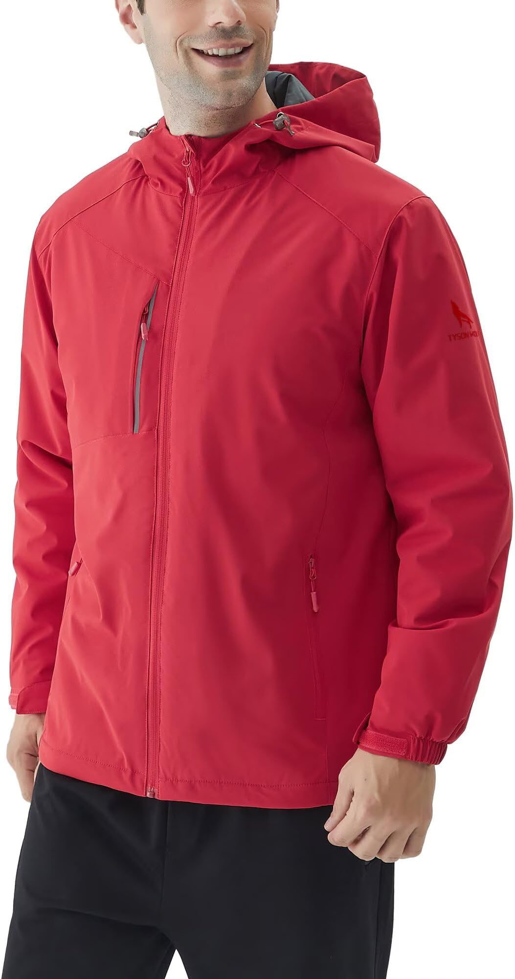 TYSON WOLF Men's Hooded Softshell Jacket Waterproof Zip Up Lightweight Windbreaker Fleece Lined Rain Shell Jacket Casual