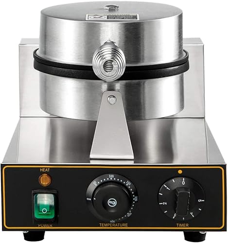Miniatura 9 de VEVOR Máquina de gofres redonda comercial antiadherente de 1100 W, acero inoxidable, 110 V, control de temperatura y tiempo, adecuado para