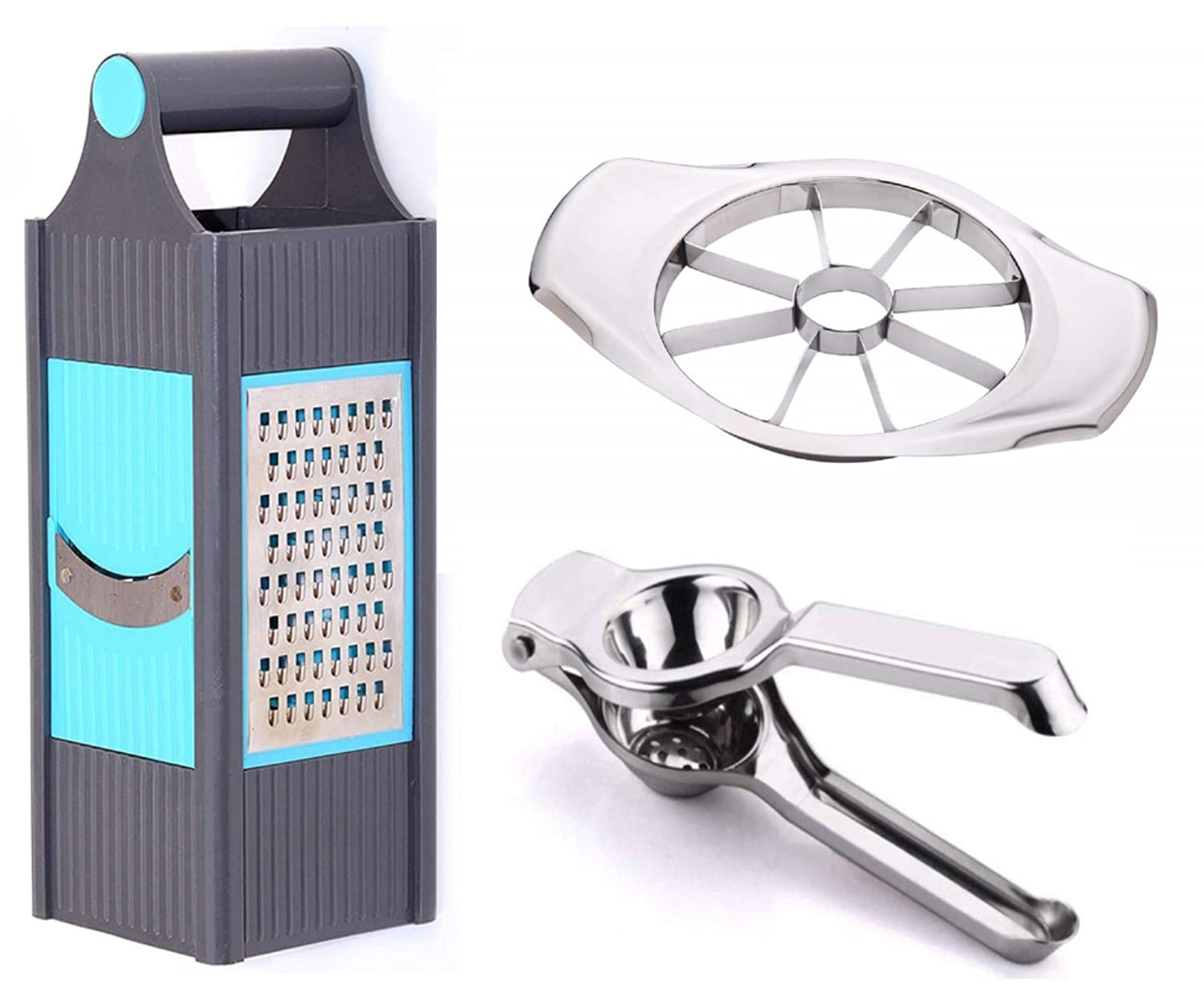 Lemon Squeezer Presser for Kitchen and 4 in 1 Slicer and Grater and Stainless Steel Apple Cutter Slicer with 8 Blades and Handle- COMBO OF 3PCS