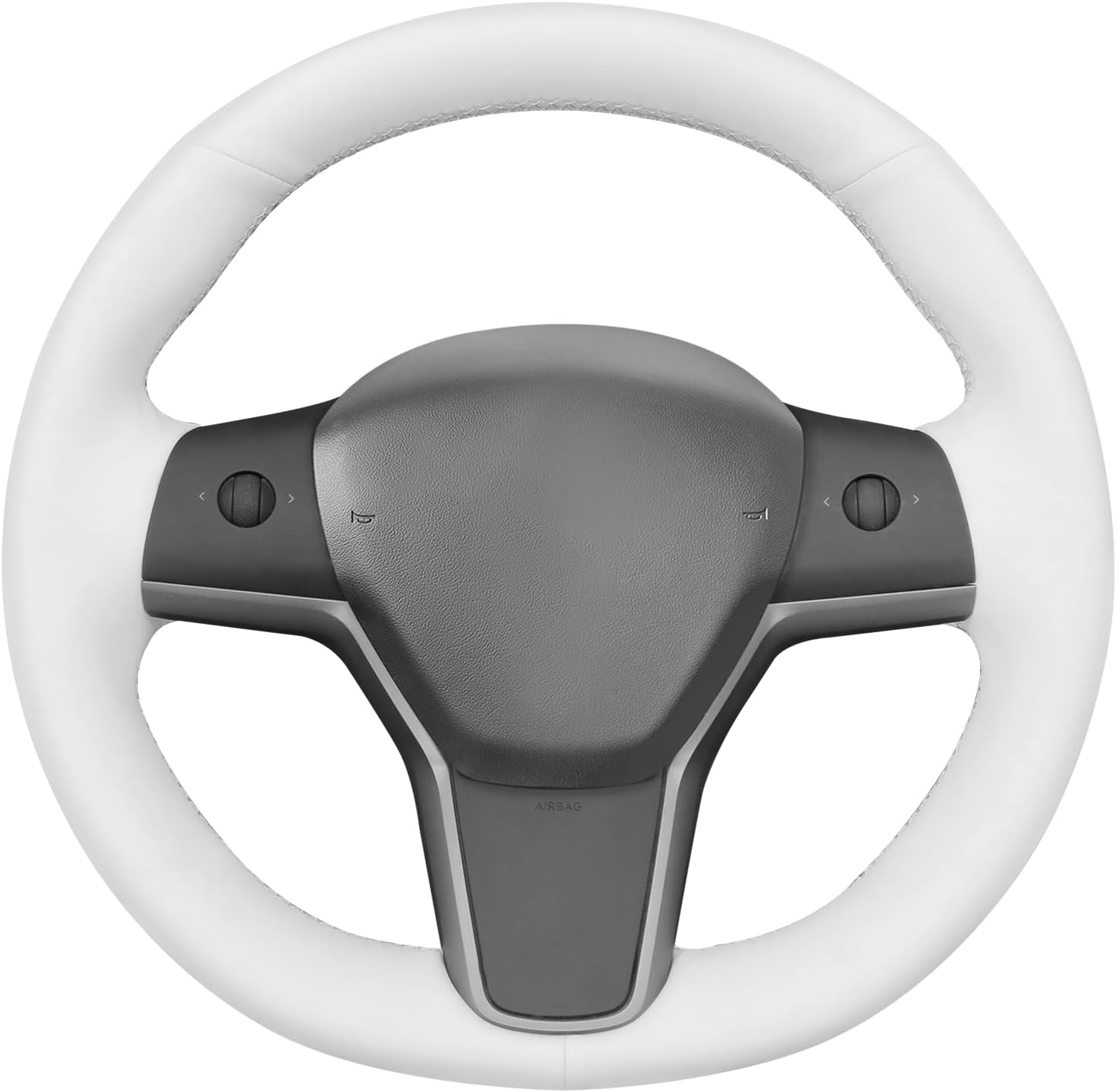 MEWANT Hand Stitched White Leather Steering Wheel Cover for Tesla Model 3/Y Accessories