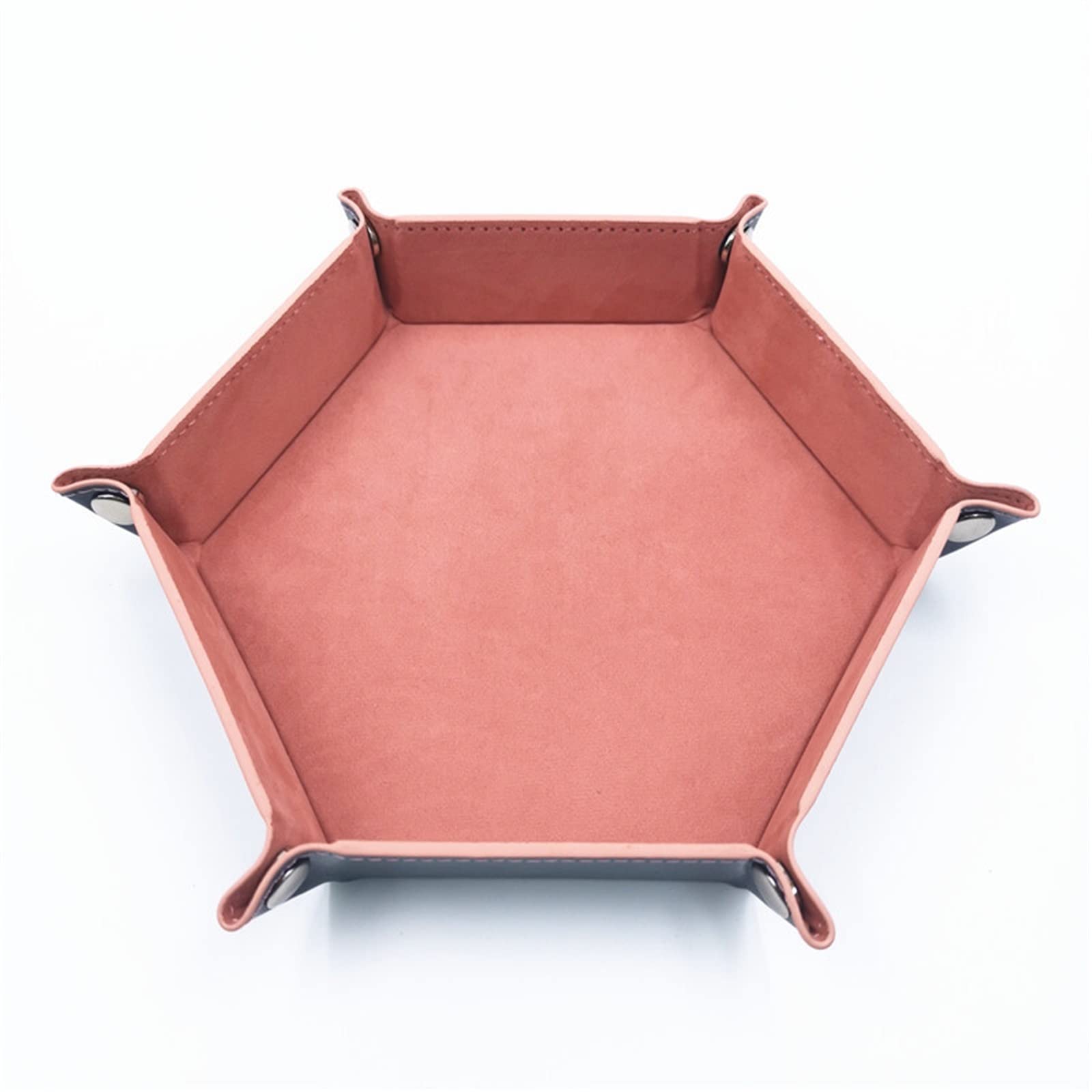LRFVADW Tray Leather velvet folding hexagonal dice tray foldable rolling board game storage box household sundries(Pink)