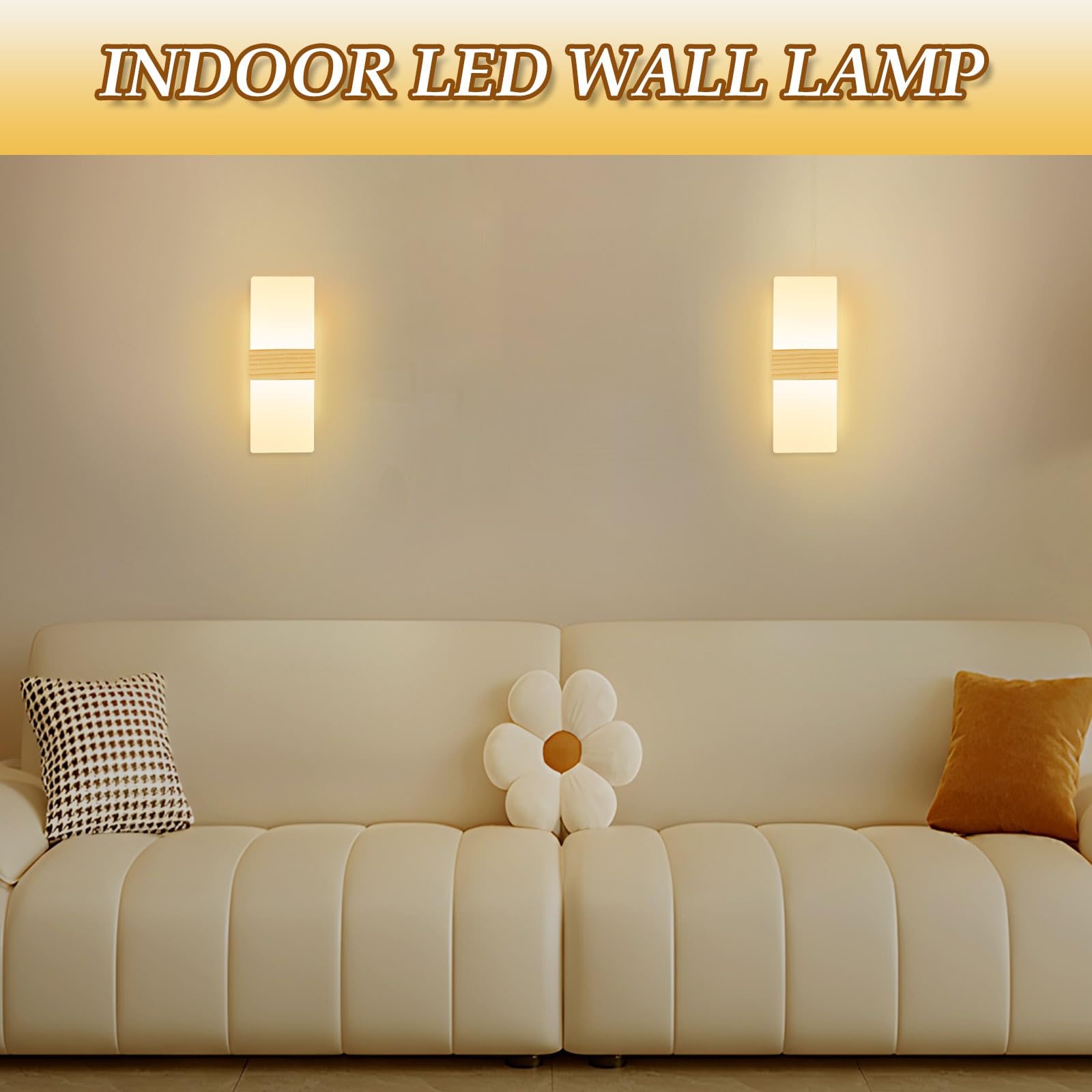 Applique Murale Intérieure LED 12W Blanc Chaud 3000K Lampe Murale Moderne en Acrylique avec Boîtier en Bois Applique Éclairage Haut et Bas pour Couloir Escalier Salon Chambre