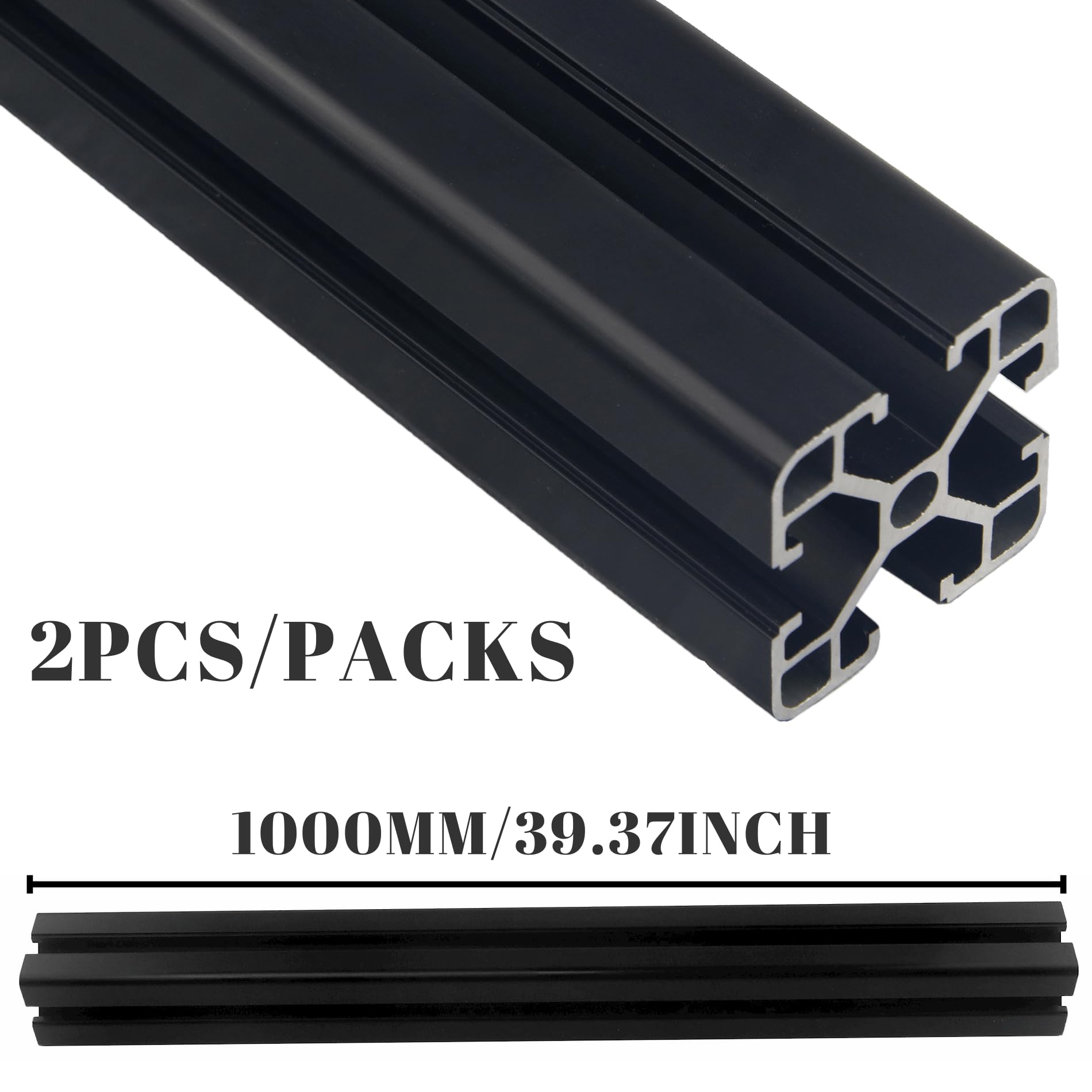 2 Stück Aluprofil 4040 T Typ Schwarz 1000mm Aluminiumprofil Extrusions Europäischer Standard Eloxierte Linearschiene 40x40 Alu Profil für 3D-Drucker, CNC und DIY Projekte