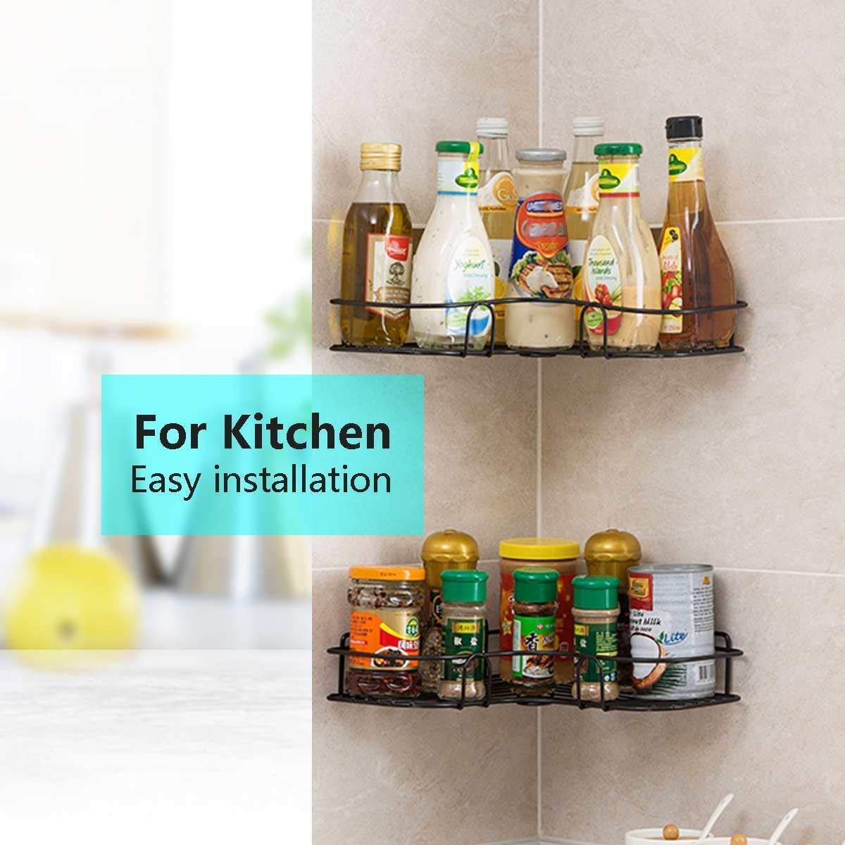 Entraxa Self-Adhesive Metal Bathroom Corner Rack Storage Shelves (Pack- 1)